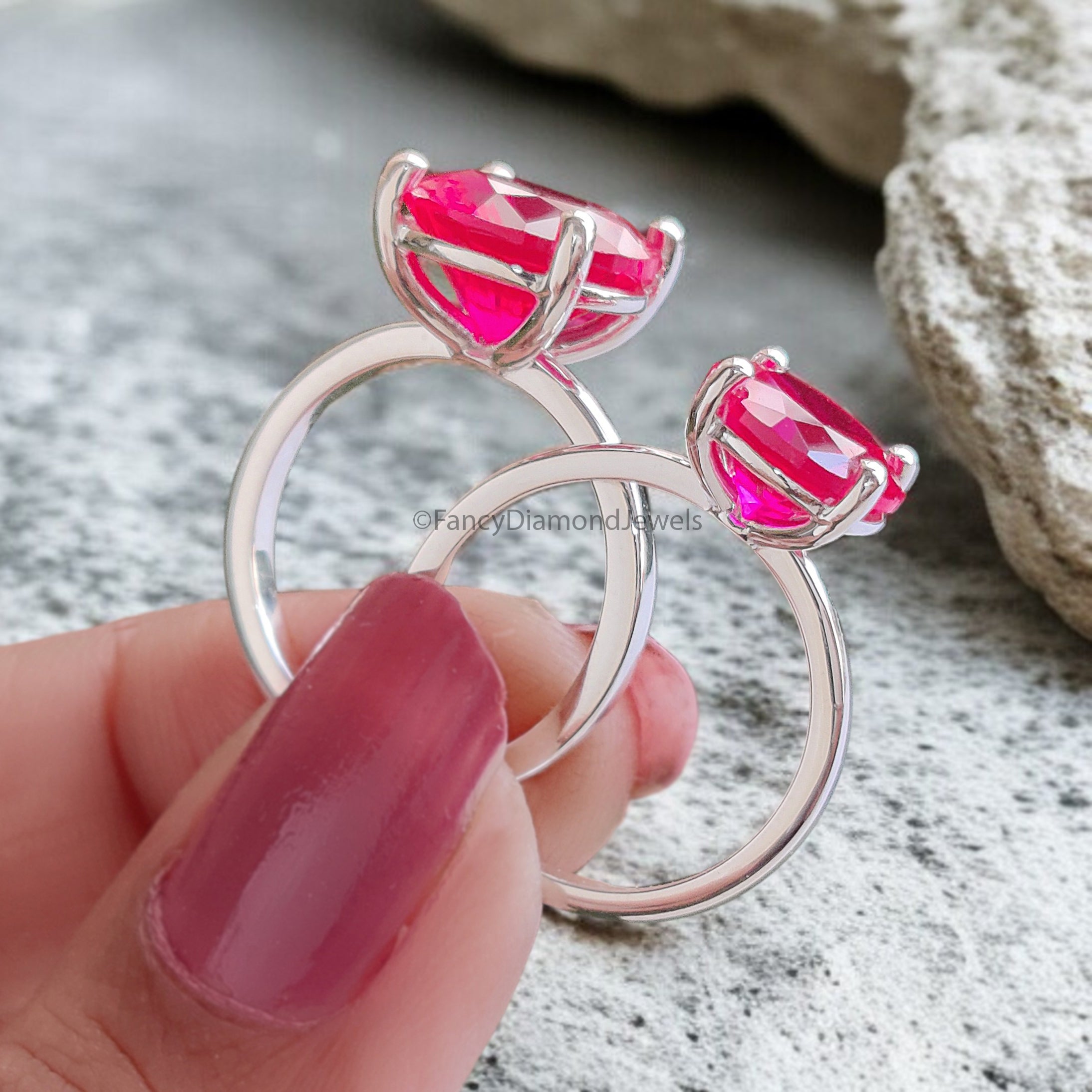 Round Red Ruby stone engagement ring 11mm 9mm 8mm 6.50mm 4mm ring silver simulant Ring Solitaire ring Diamond ring Gift for her FD516