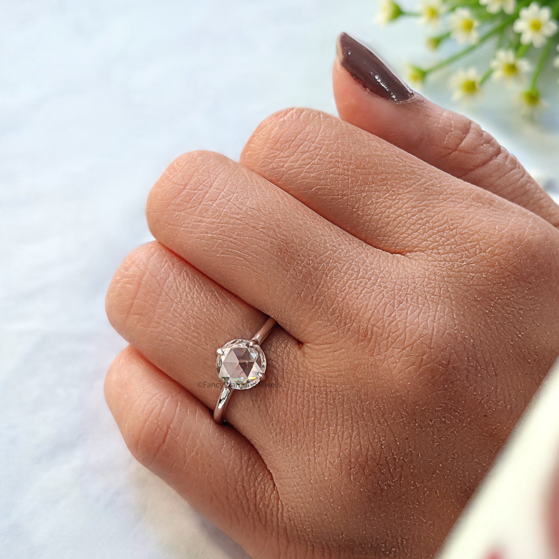 1.00 CT Round Rose Cut Colorless Moissanite Pointed Prong Simple Solitaire Engagement Ring Wedding Ring Anniversary Ring Bridal Ring FD22