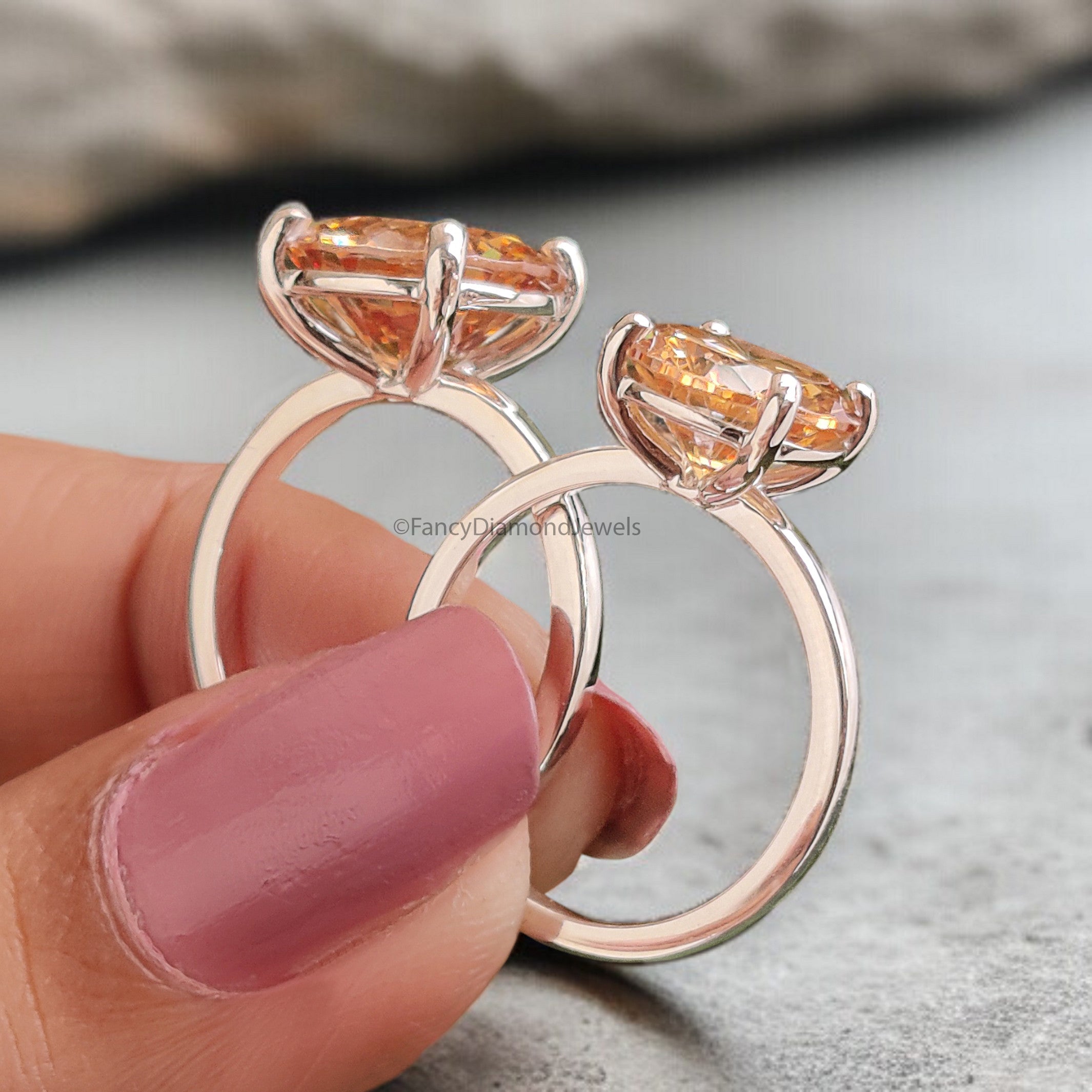 Round Brown Champagne Diamond engagement ring 11mm 9mm 8mm 6mm 4mm stone ring Simulant Ring Solitaire ring Silver ring Gift for her FD519