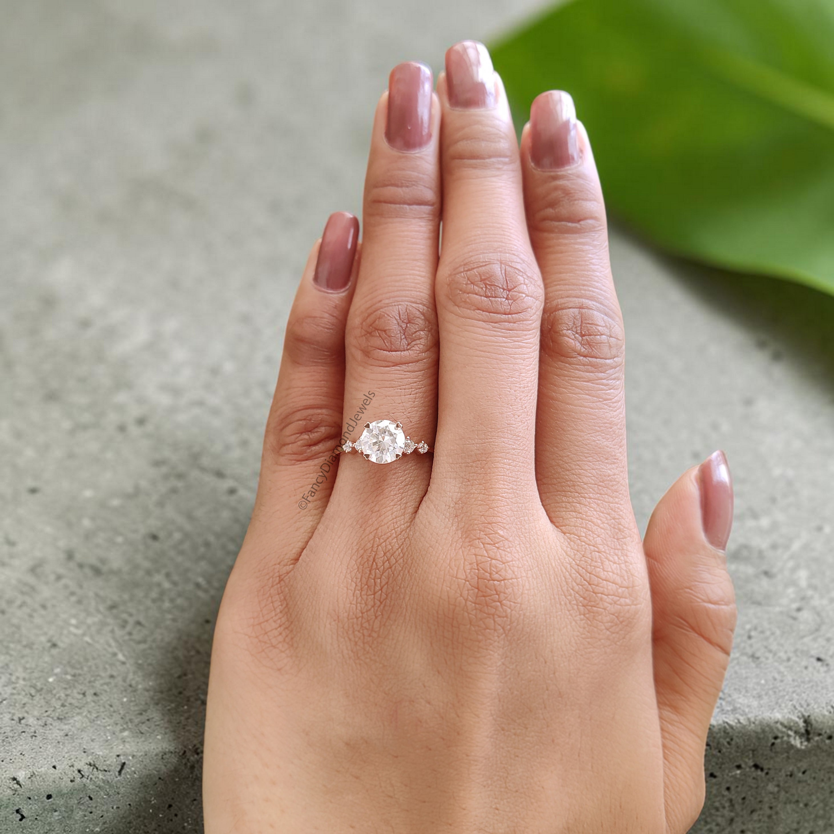 Dainty Engagement Ring 7 MM Round Cut Moissanite Ring 14K Rose Gold Ring Prong Set Ring Stack Ring Promise Bridal Ring Ring For Women FD105