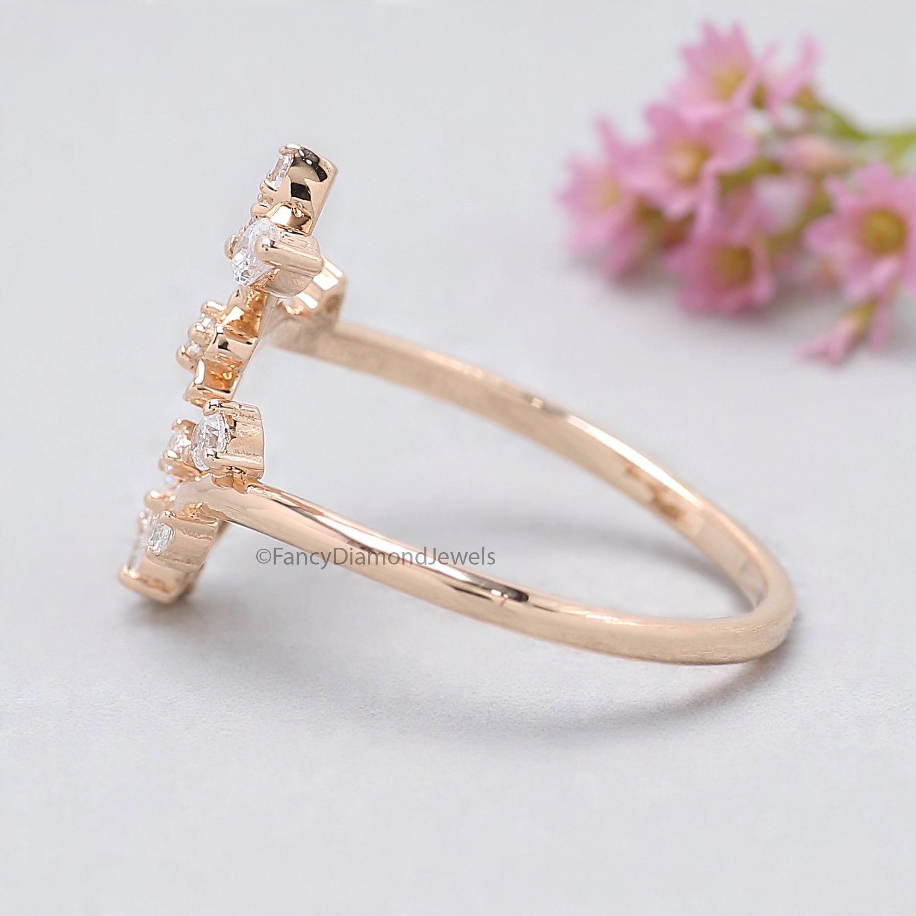 Marquise / Round Cut Wedding Ring Rose Gold Unique Anniversary Ring Spring Flower Ring Adjustable Delicate Personalized Gift For Her FD536