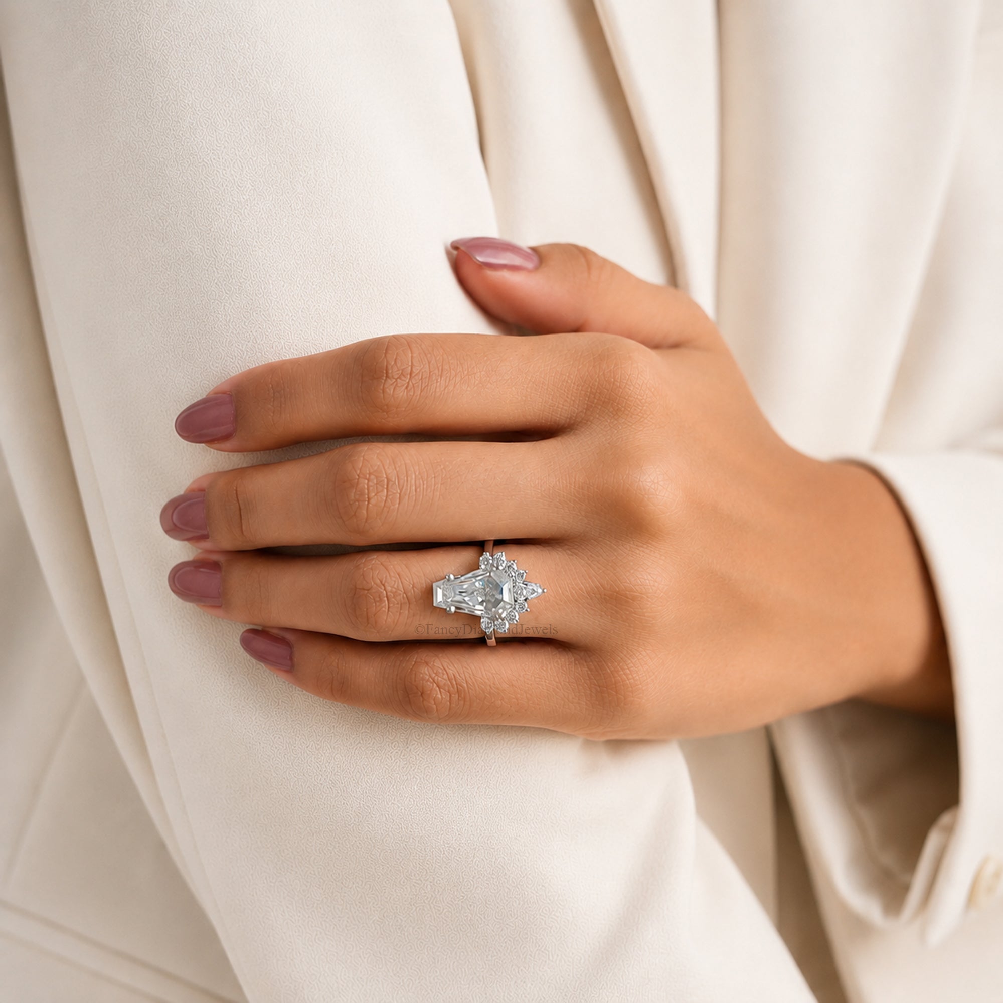 4.20 CT Coffin Cut Engagement Ring in Solid White 10K/14k/18k Gold Coffin Solitaire Engagement Ring Bridal Wedding Ring Promise Ring FD585