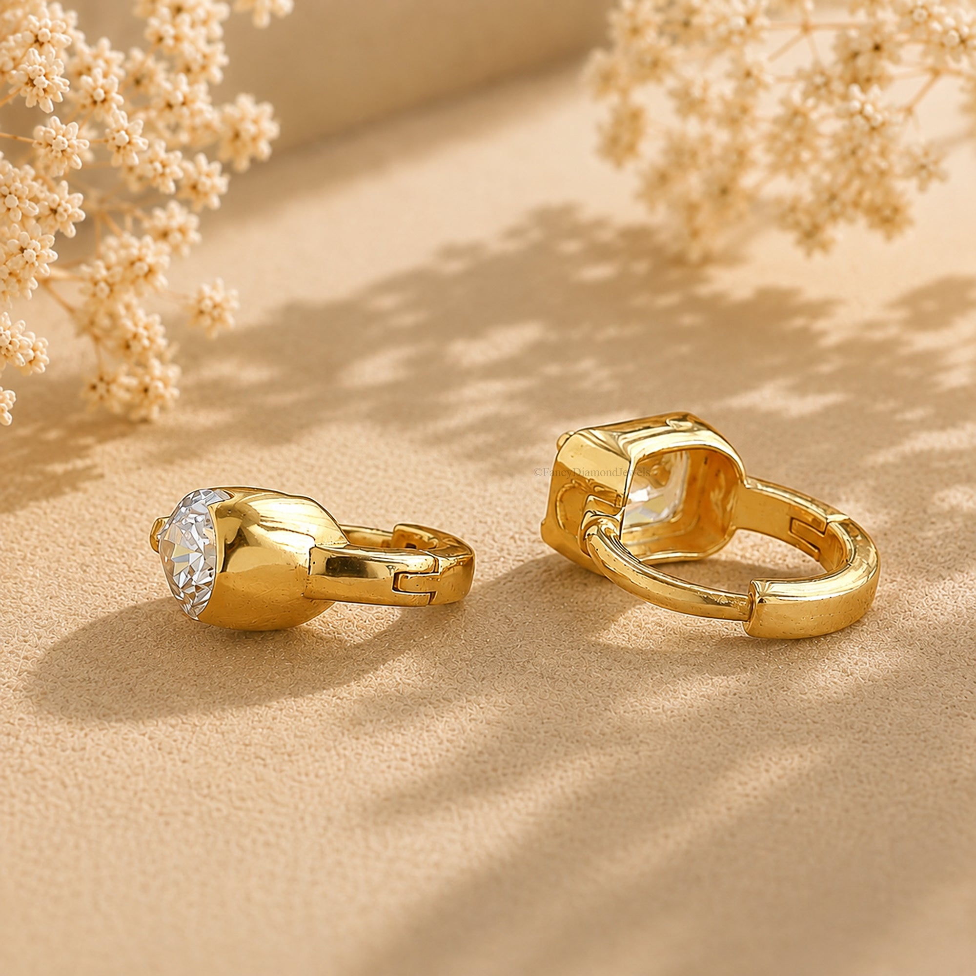 14K Gold Pear And Radiant Shape Lab Diamond Huggie Hoop Earrings Minimalist Single Earring 14k Gold Endurable earring Gift For Her FD589