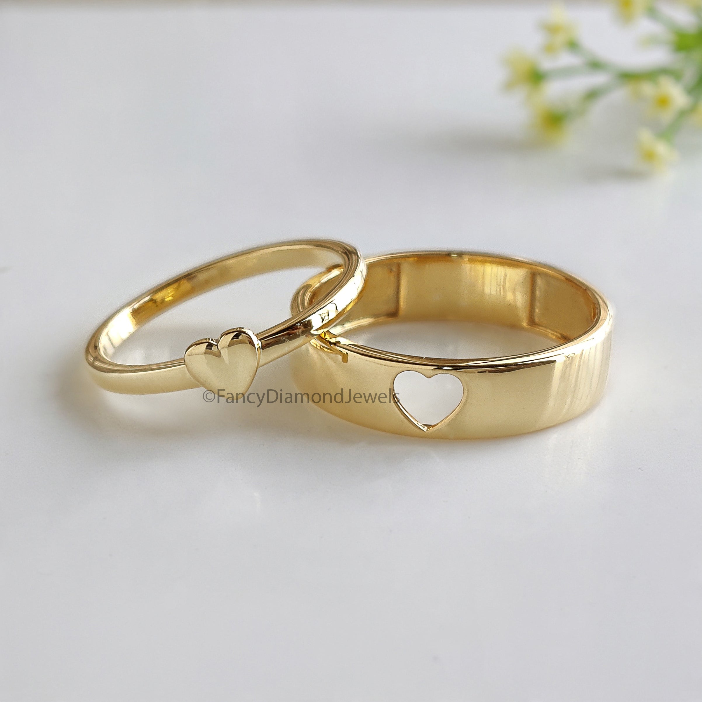 Matching His and Hers Heart Couple Band Set Silver Promise Bands For Couples Wedding Bands Simple Wedding matching anniversary Band FD521