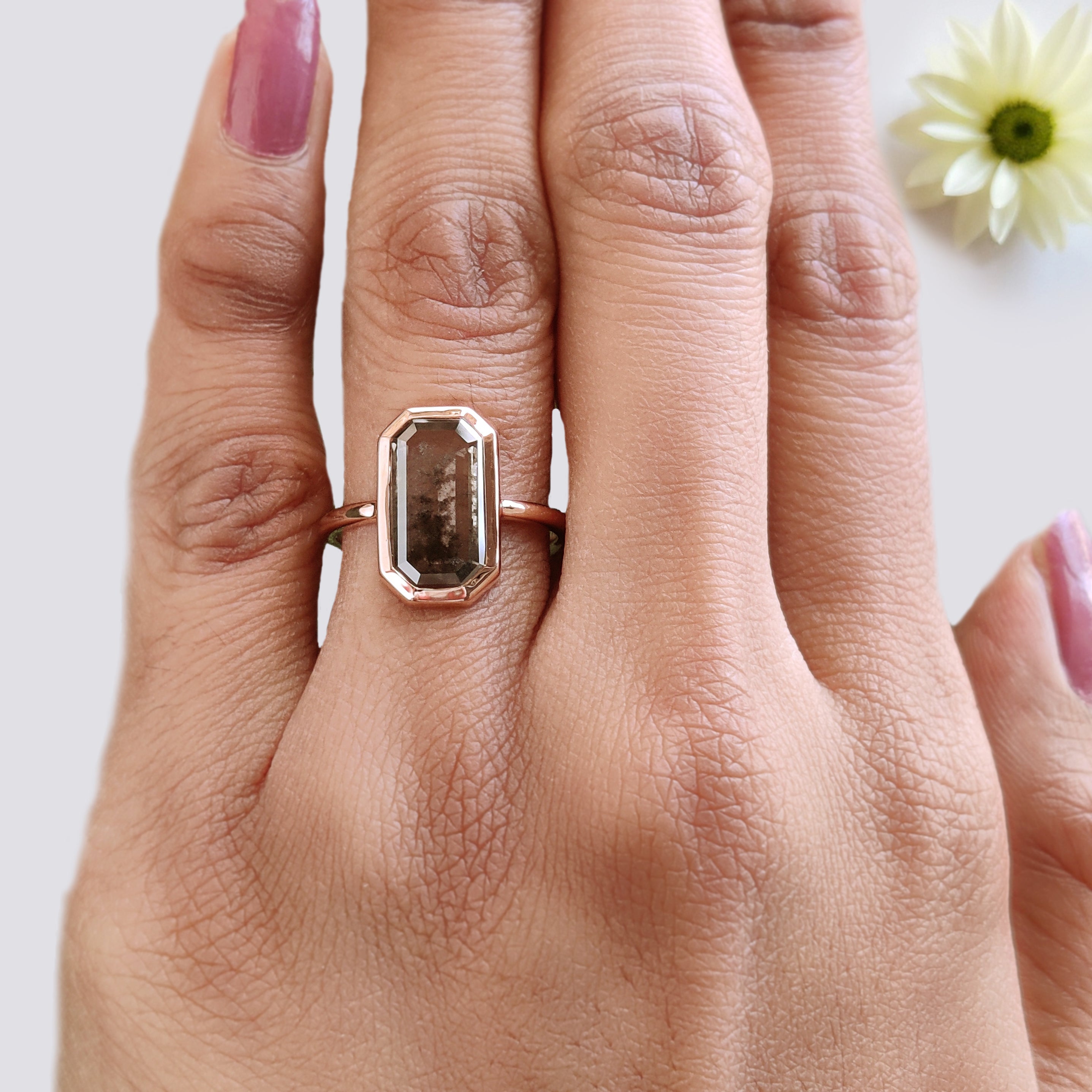 2.24 CT Emerald Lab Grown Diamond Ring Emerald CVD Fancy Black Grey Salt And Pepper Diamond Ring Engagement Ring Bridal Wedding Ring KDL3527