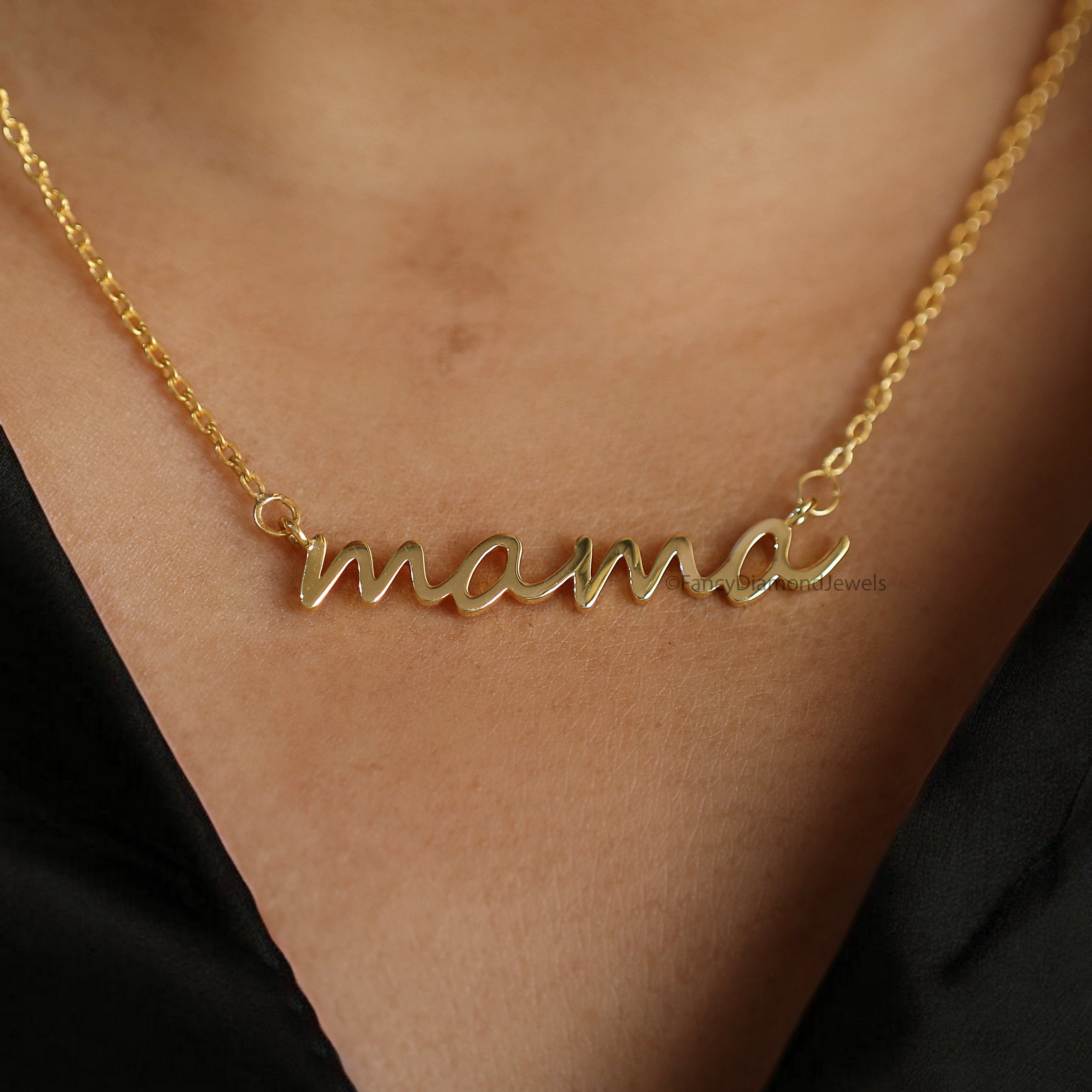 Mom Gift jewelry Tiny Mama Necklace Yellow Silver handmade jewelry Mothers Necklace Perfect Gifts for Mom Necklace With Chain FD538