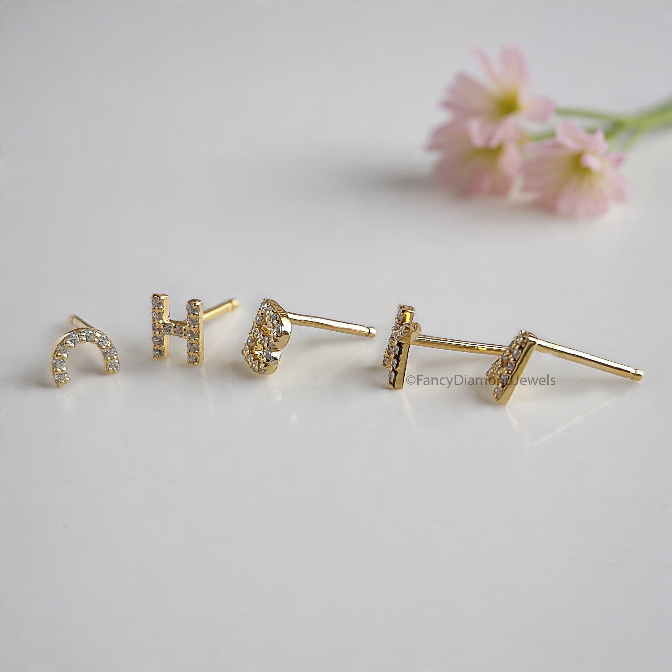 Single Round Diamond Initial Stud Earring Round Brilliant Cut White Diamond Earring Prong Earring Engagement Earring Gift For Her FD515