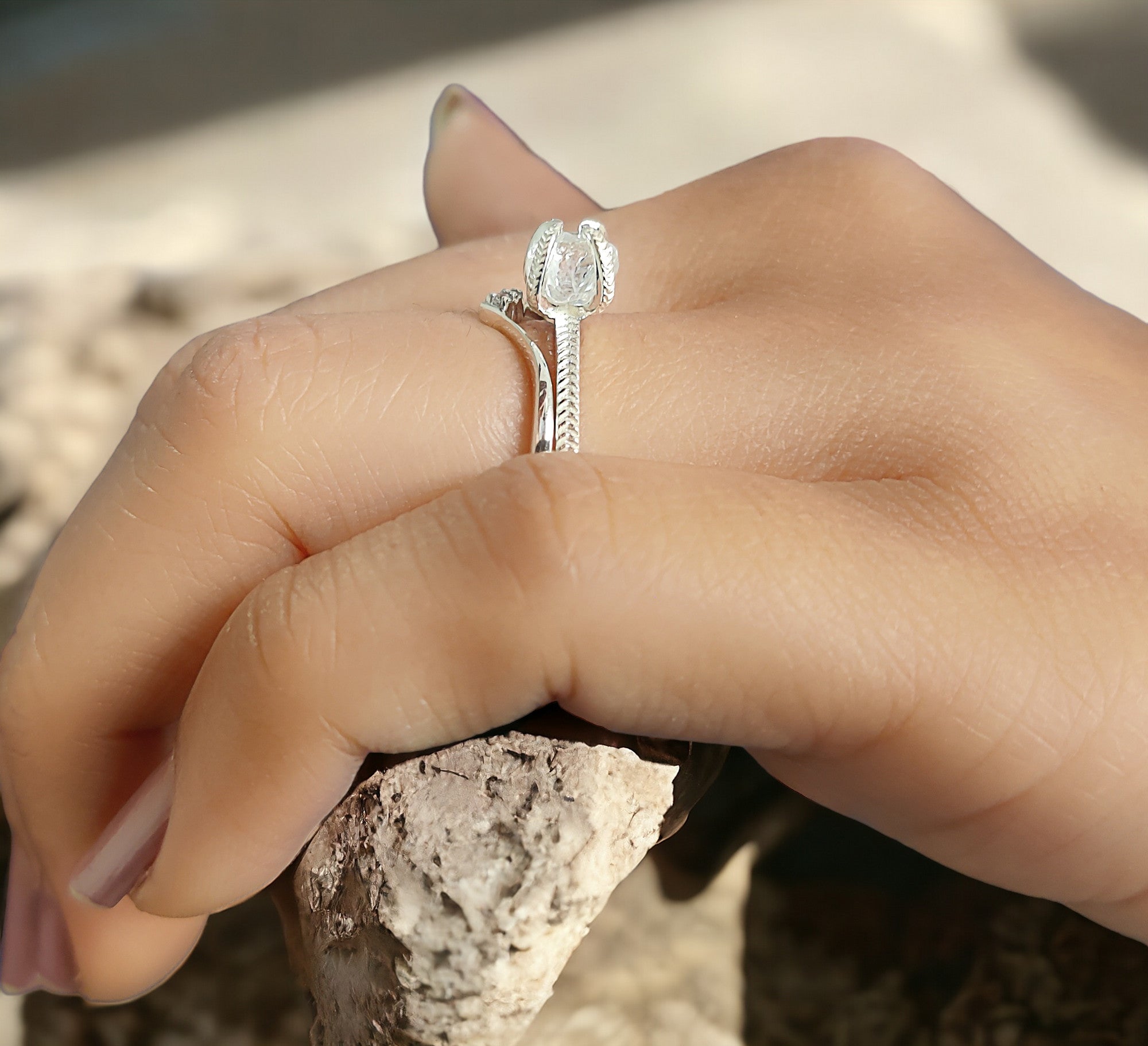 Rough White-F Color Diamond Ring 0.97 Ct 5.39 MM Crystal Rough Diamond Ring 14K Solid White Gold Silver Engagement Ring Gift For Her QL2470