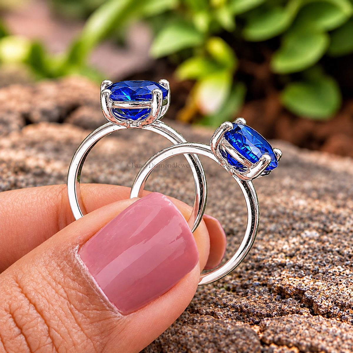 Oval Blue Diamond engagement ring 12mm 10mm 9mm 8mm 7mm stone ring Silver ring Simulant Ring Solitaire ring Diamond ring Gift for her FD309