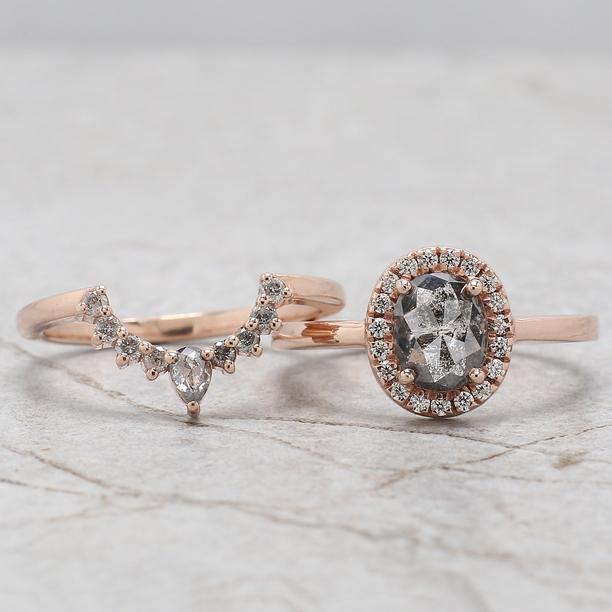 Oval Cut Salt And Pepper Diamond Ring 1.04 Ct 7.10 MM Oval Diamond Ring 14K Solid Rose Gold Silver Oval Engagement Ring Gift For Her QL324