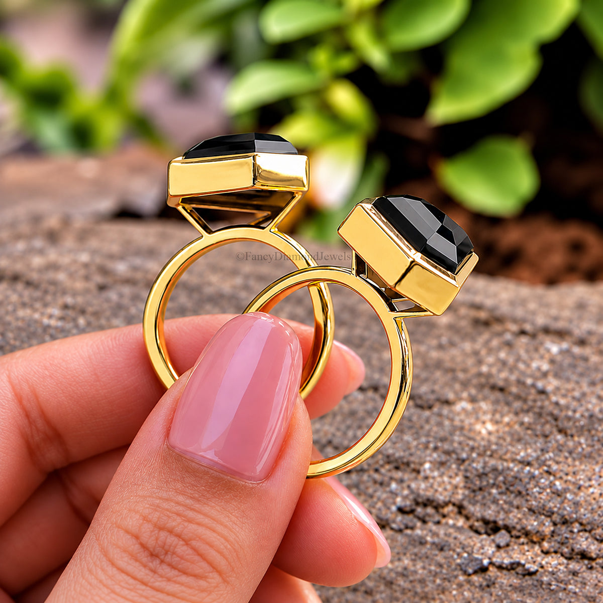 Shield Black Onyx engagement ring 14mm 13mm 12mm 11mm 10mm stone ring Simulant Solitaire ring Diamond ring Silver ring Gift for her FD531