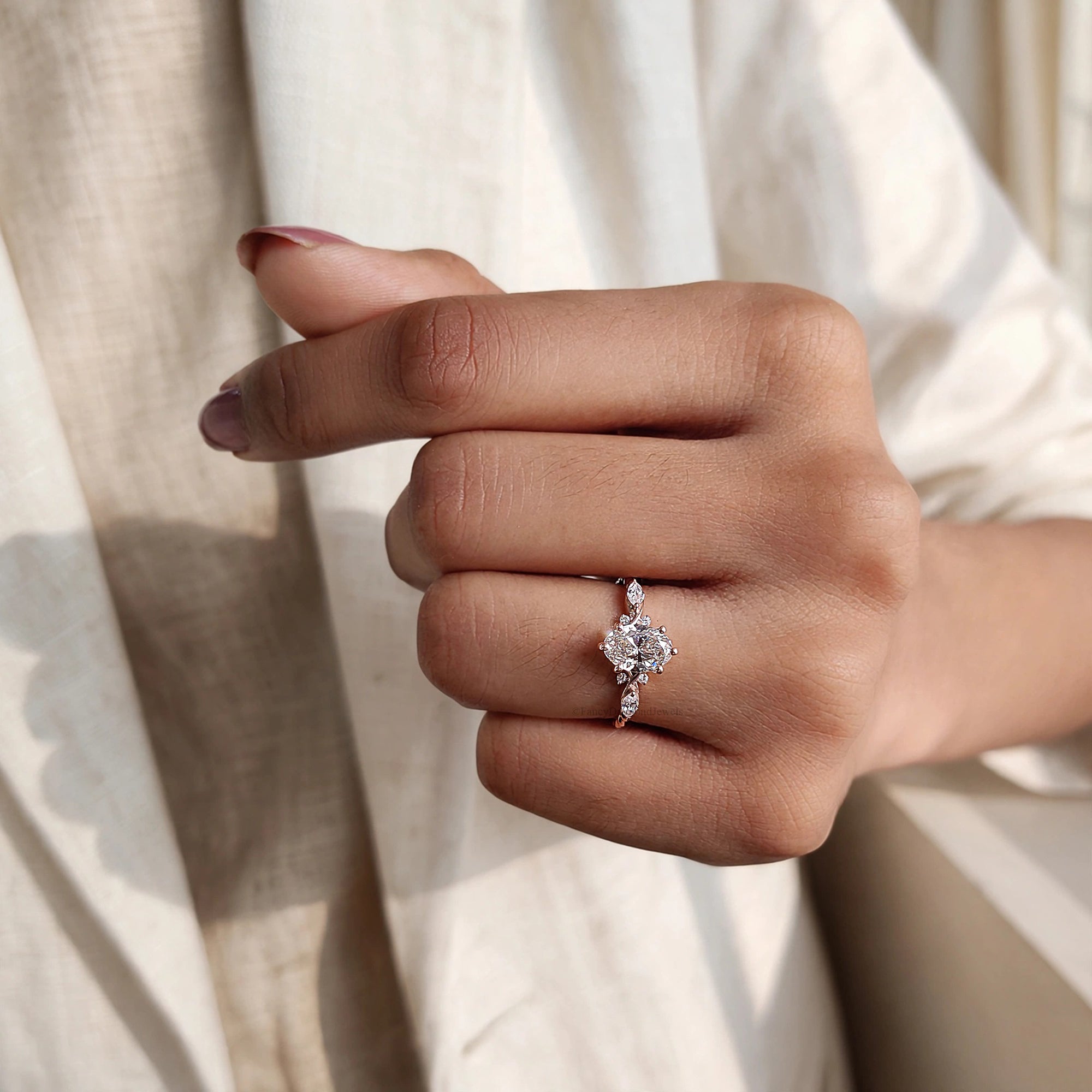 Oval Shape Lab Grown Diamond Engagement Ring Solid Gold Ring Oval Cut Lab Diamond Ring 3/4 Eternity Twisted Ring Anniversary Gift FD580