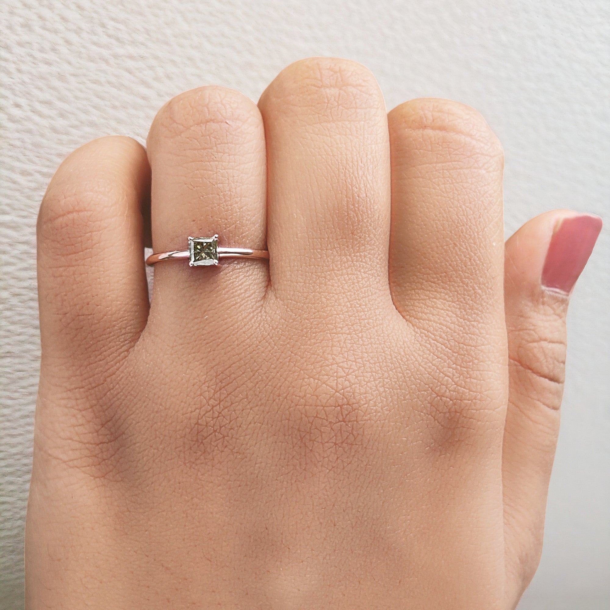 Princess Cut Green Color Diamond Ring 0.44 Ct 3.85 MM Princess Diamond Ring 14K Rose Gold Silver Engagement Ring Gift For Her QN1158