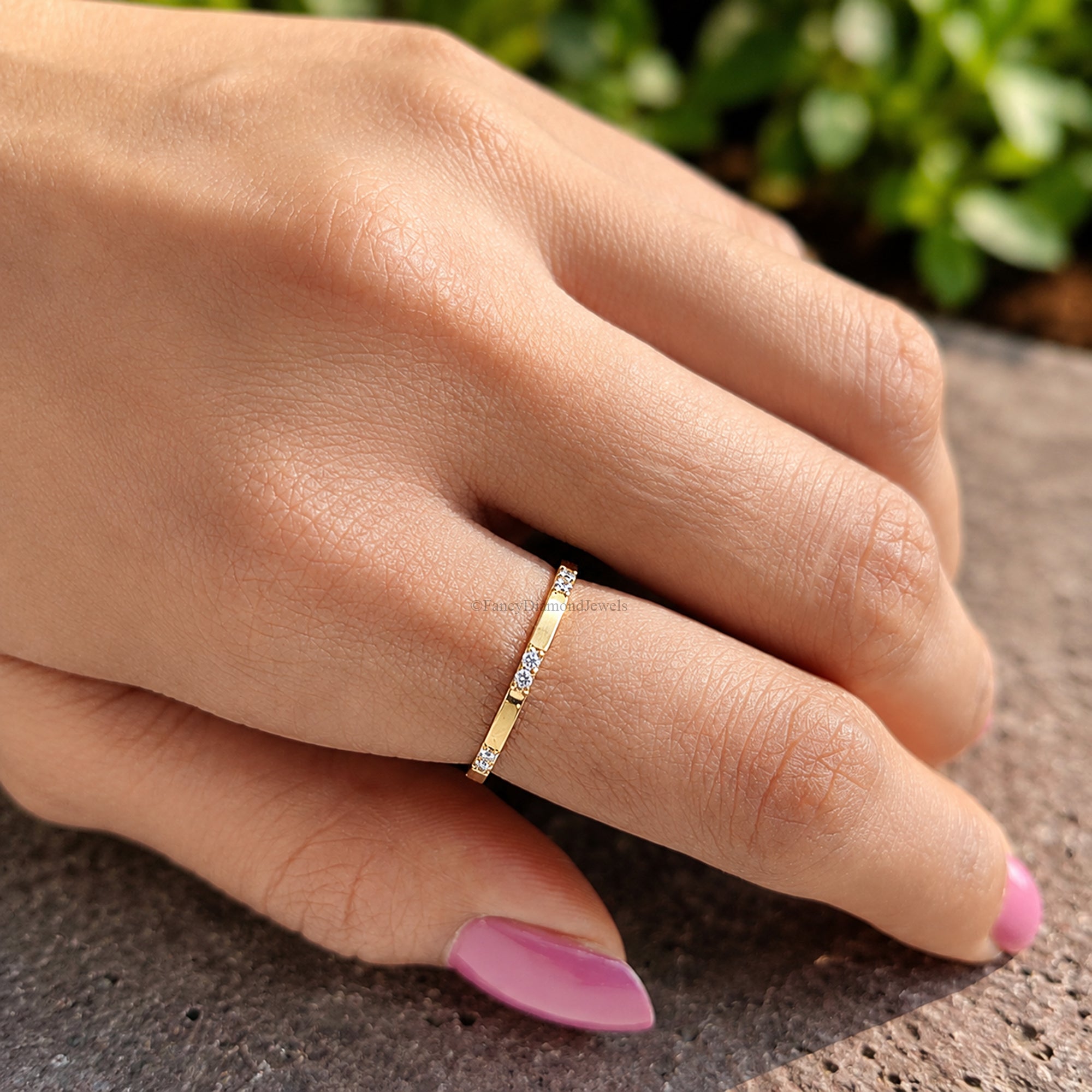 Dainty Solid Gold Moissanite Stacker, Thin 10K Gold Stackable Promise Ring, Minimalist Statement Ring, Anniversary Gift for Her FD602
