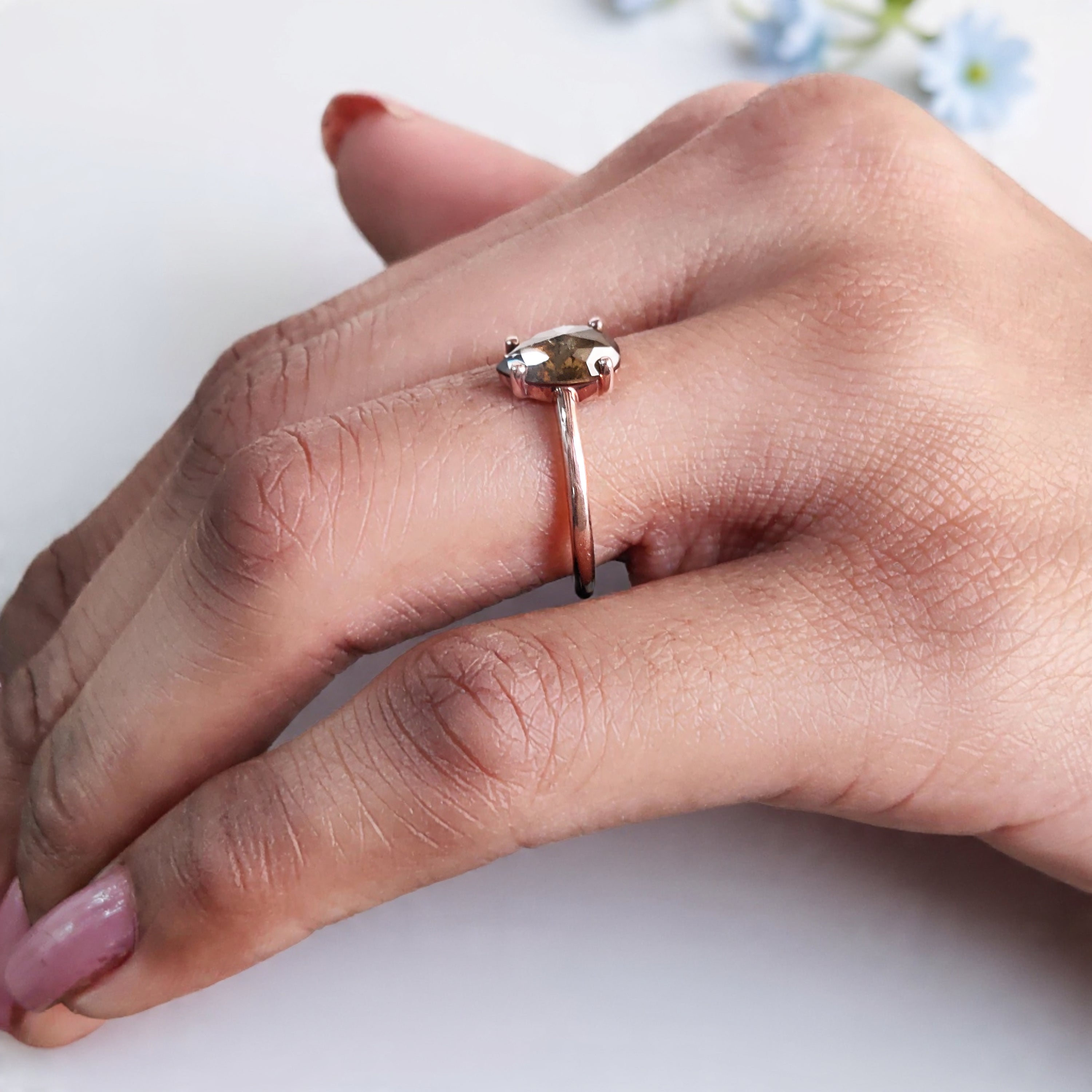 Pear Cut Green Color Diamond Ring 1.16 Ct 8.70 MM Pear Shape Diamond Ring 14K Solid Rose Gold Silver Pear Engagement Ring Gift For Her KDK2608