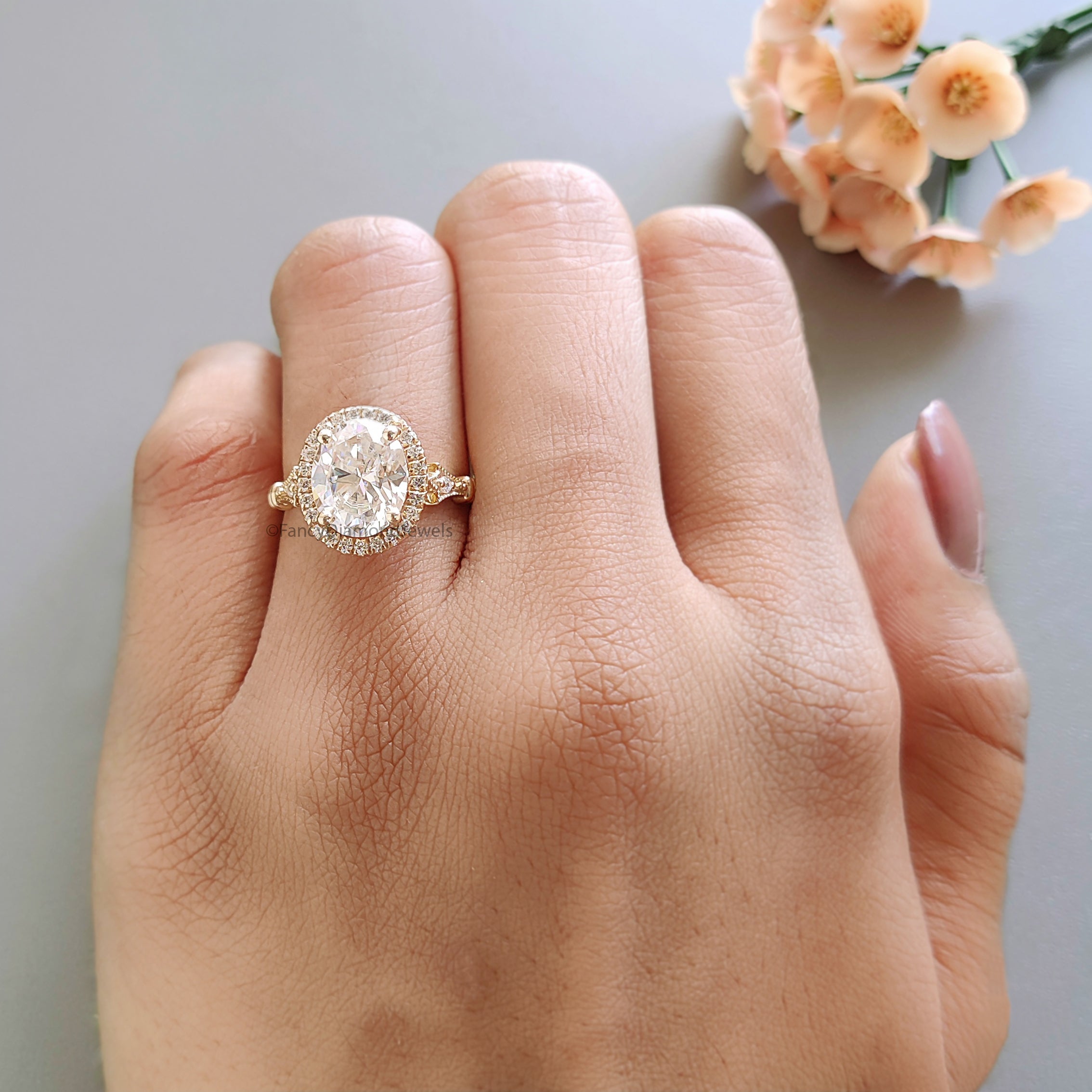 2.40 CT Oval Cut Lab Grown Diamond Engagement Ring Oval With Halo Setting Ring Colorless Oval Wedding Ring Gift for Her Promise Ring FD466