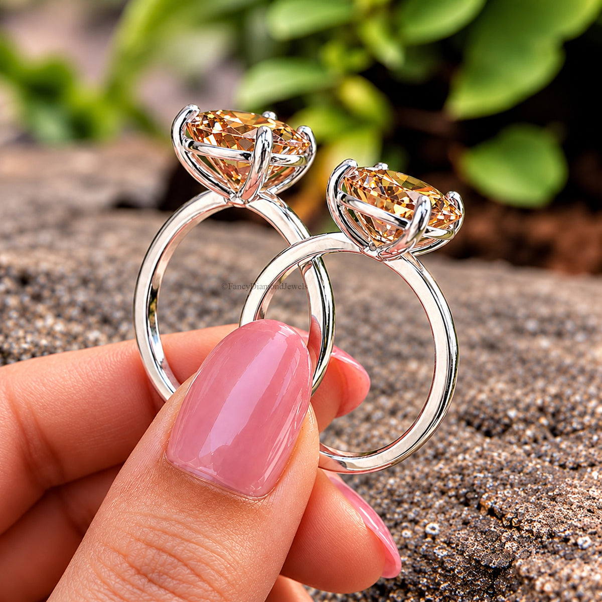 Round Brown Champagne Diamond engagement ring 11mm 9mm 8mm 6mm 4mm stone ring Simulant Ring Solitaire ring Silver ring Gift for her FD519