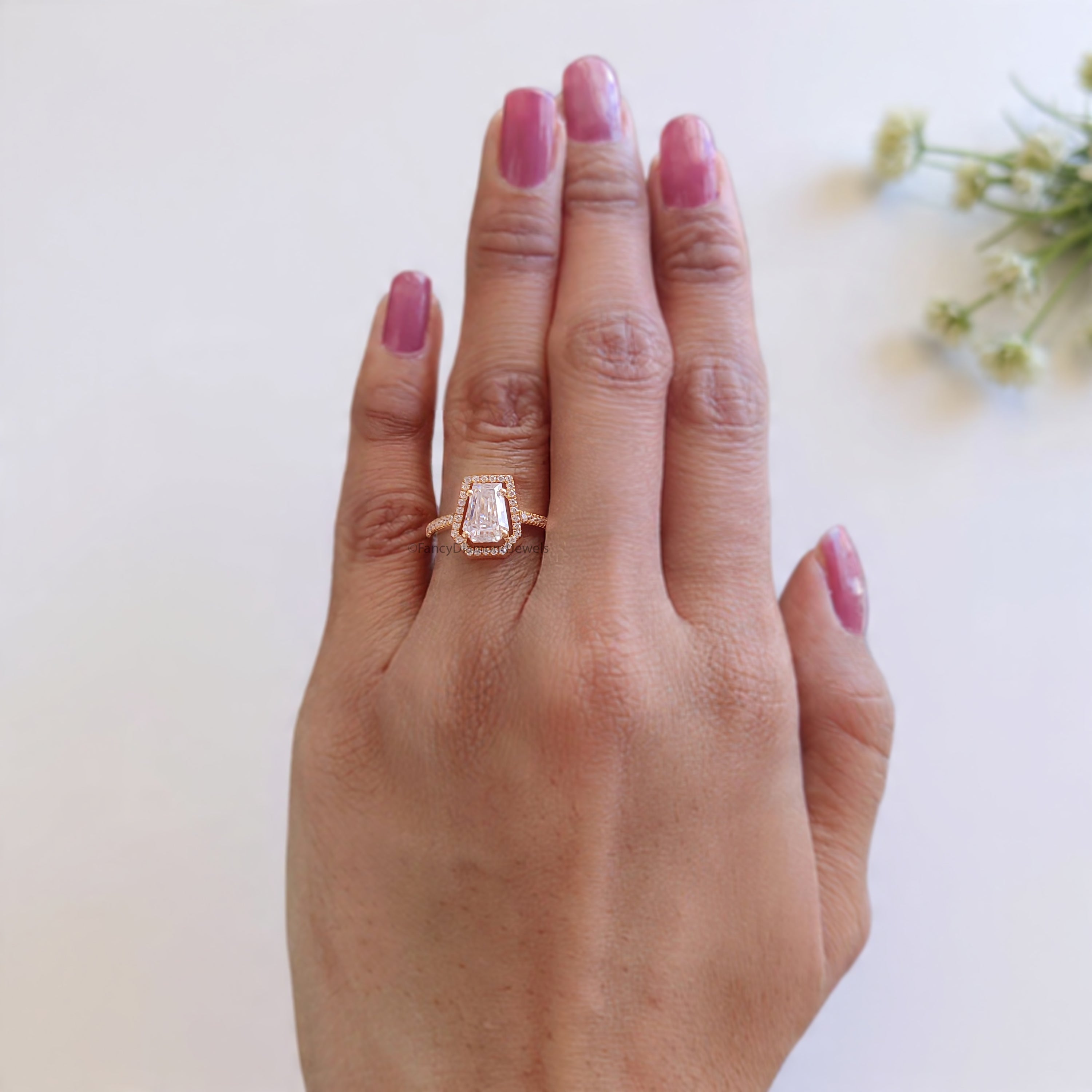 1.55 CT Coffin Lab Grown Diamond Promise Ring Coffin Diamond Halo/ Prong Set Ring Coffin Diamond Engagement Ring Gift For Wedding Ring FD474