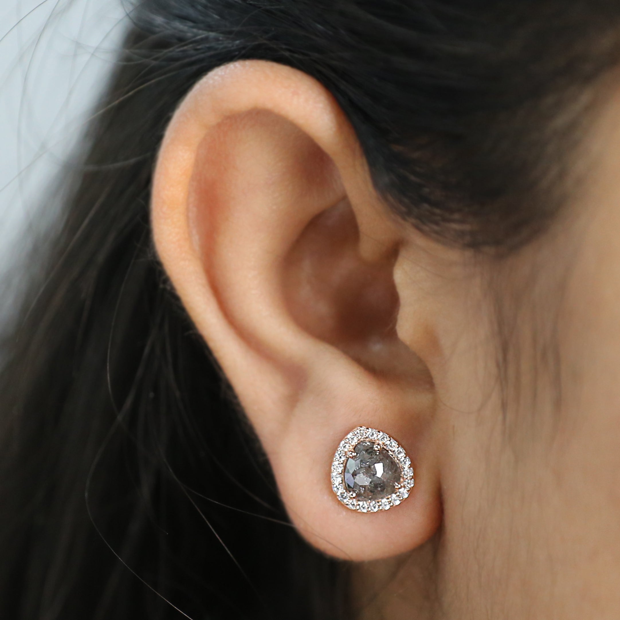 Pear Salt And Pepper Diamond Earring 2.31 Ct 7.30 MM Pear Shape Diamond Earring 14K Solid Rose Gold Silver Engagement Pear Earring KD866