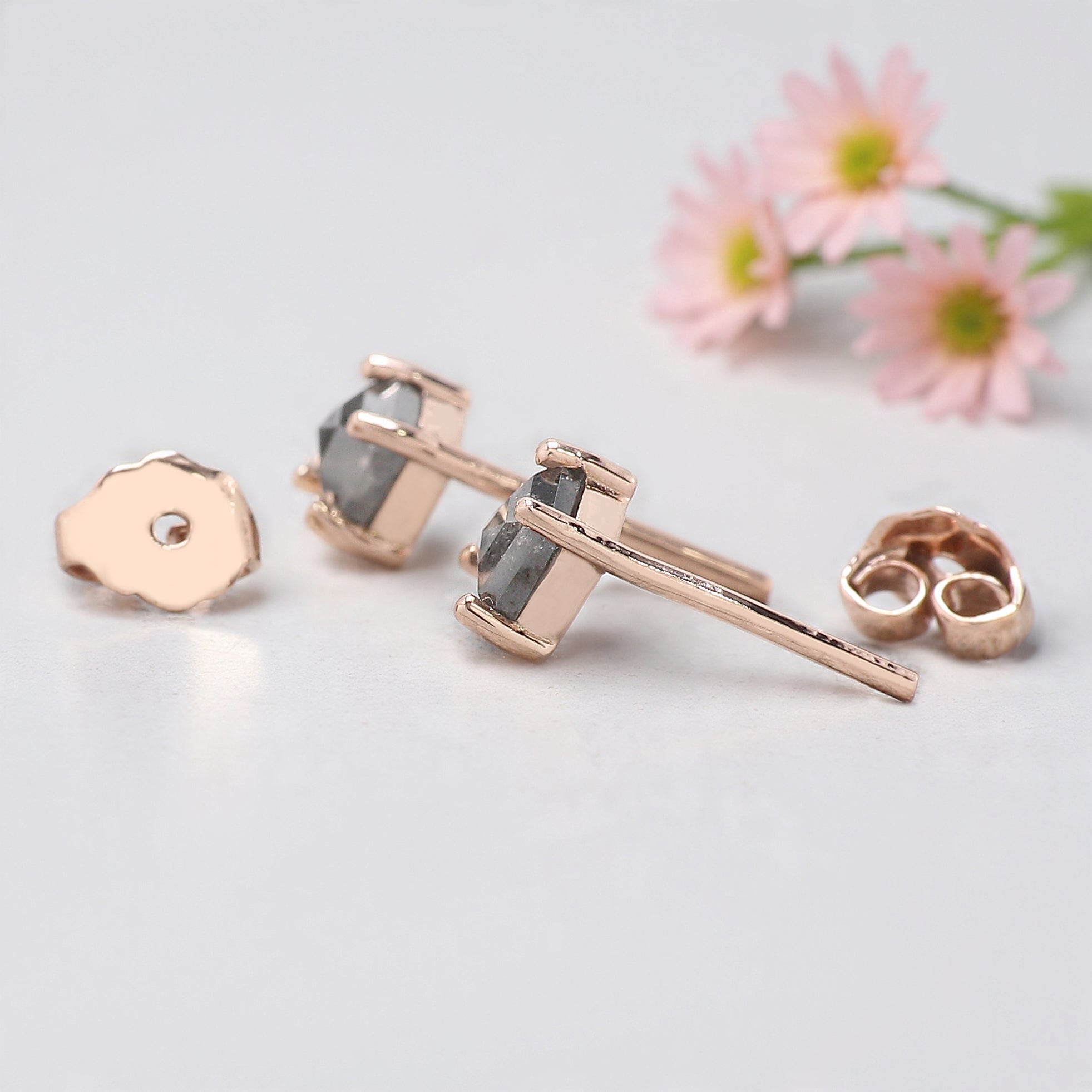 Kite Cut Salt And Pepper Diamond Earring 1.18 Ct 7.70 MM Kite Shape Diamond Earring 14K Solid Rose Gold Silver Earring Gift For Her KDL3438