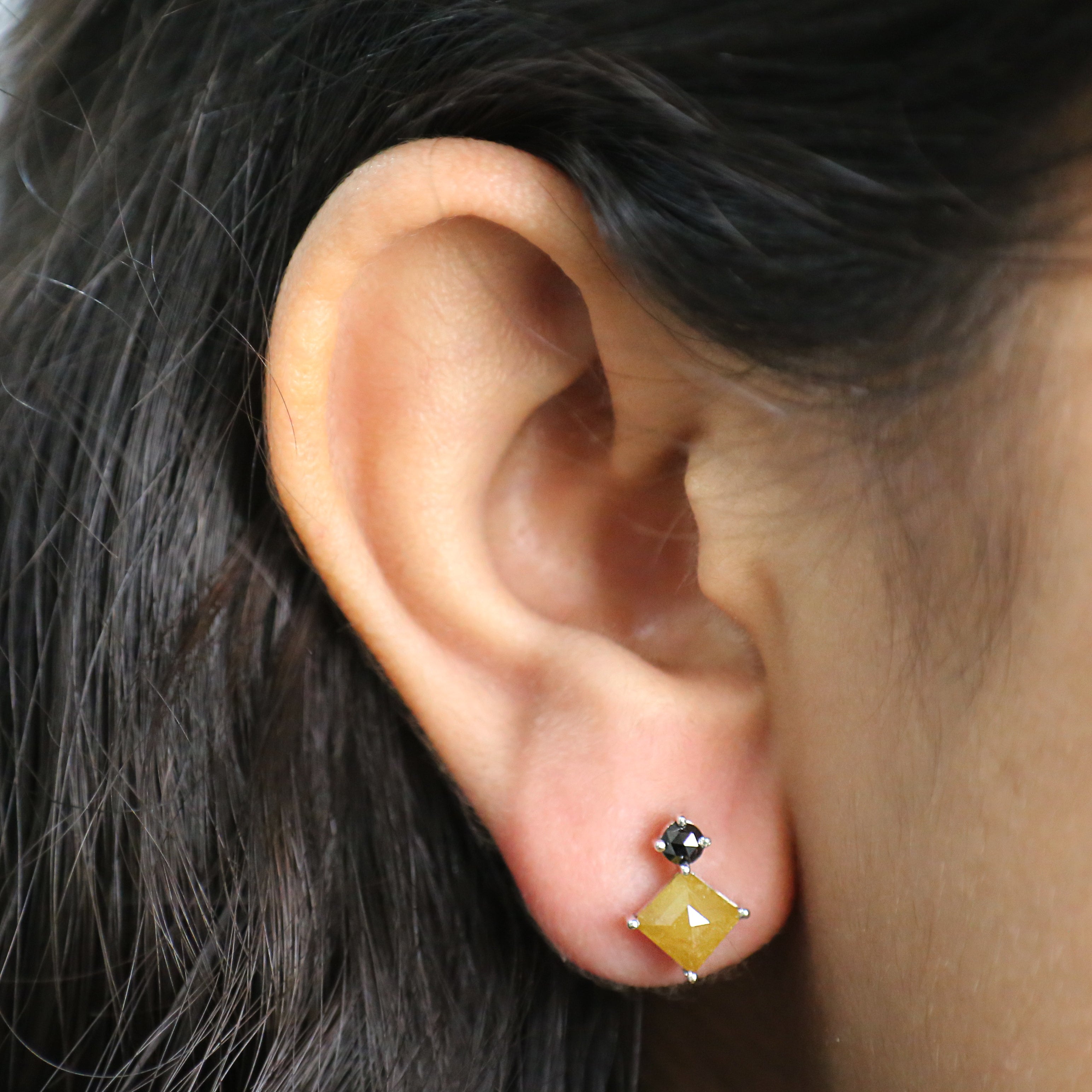 Kite Cut Yellow Color Diamond Earring 1.56 Ct 7.60 MM Kite Diamond Earring 14K Solid White Gold Silver Rose Cut Earring Gift For Her KDL8102