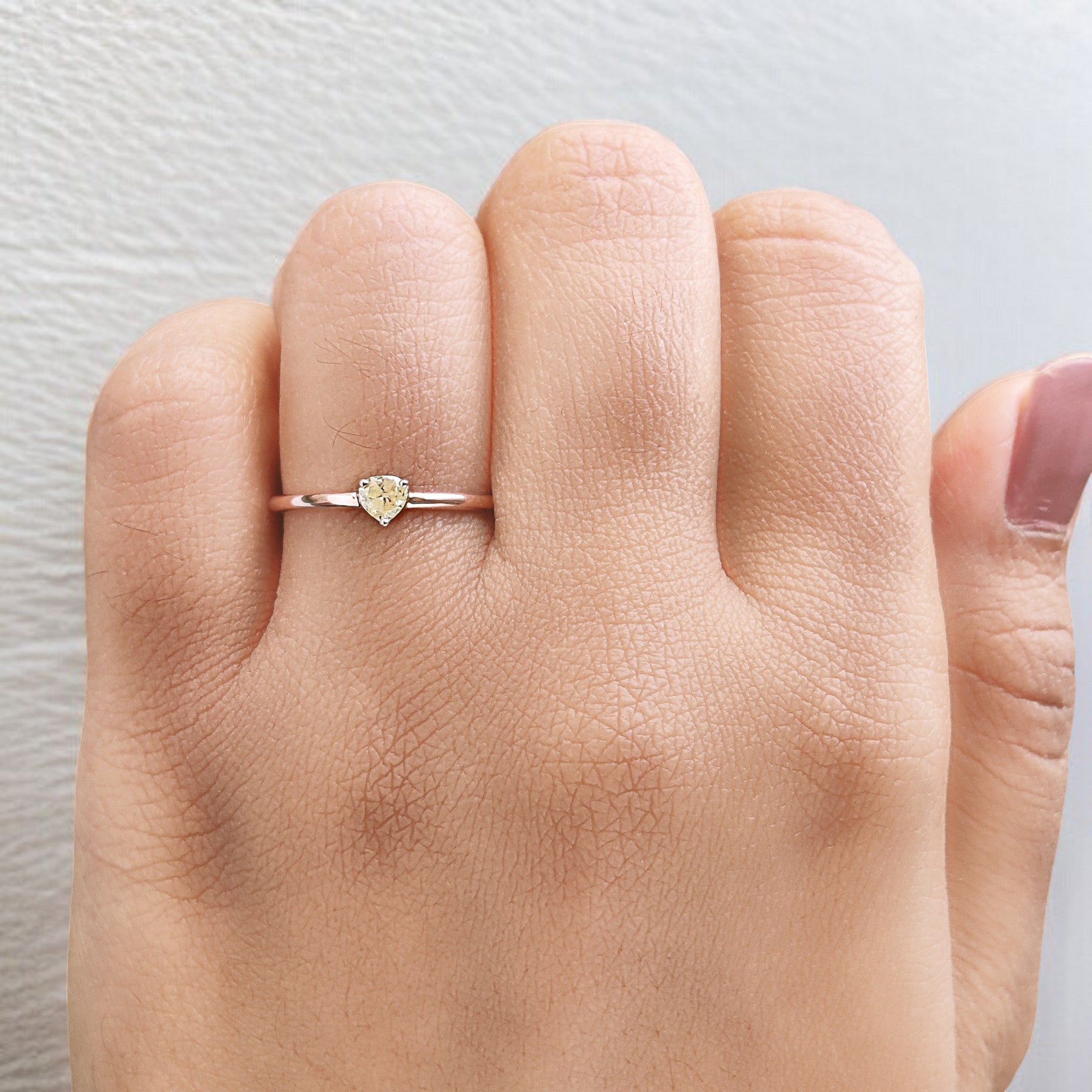 Heart Cut Yellow Color Diamond Ring 0.19 Ct 3.50 MM Heart Shape Diamond Ring 14K Solid Rose Gold Silver Engagement Ring Gift For Her QN8175