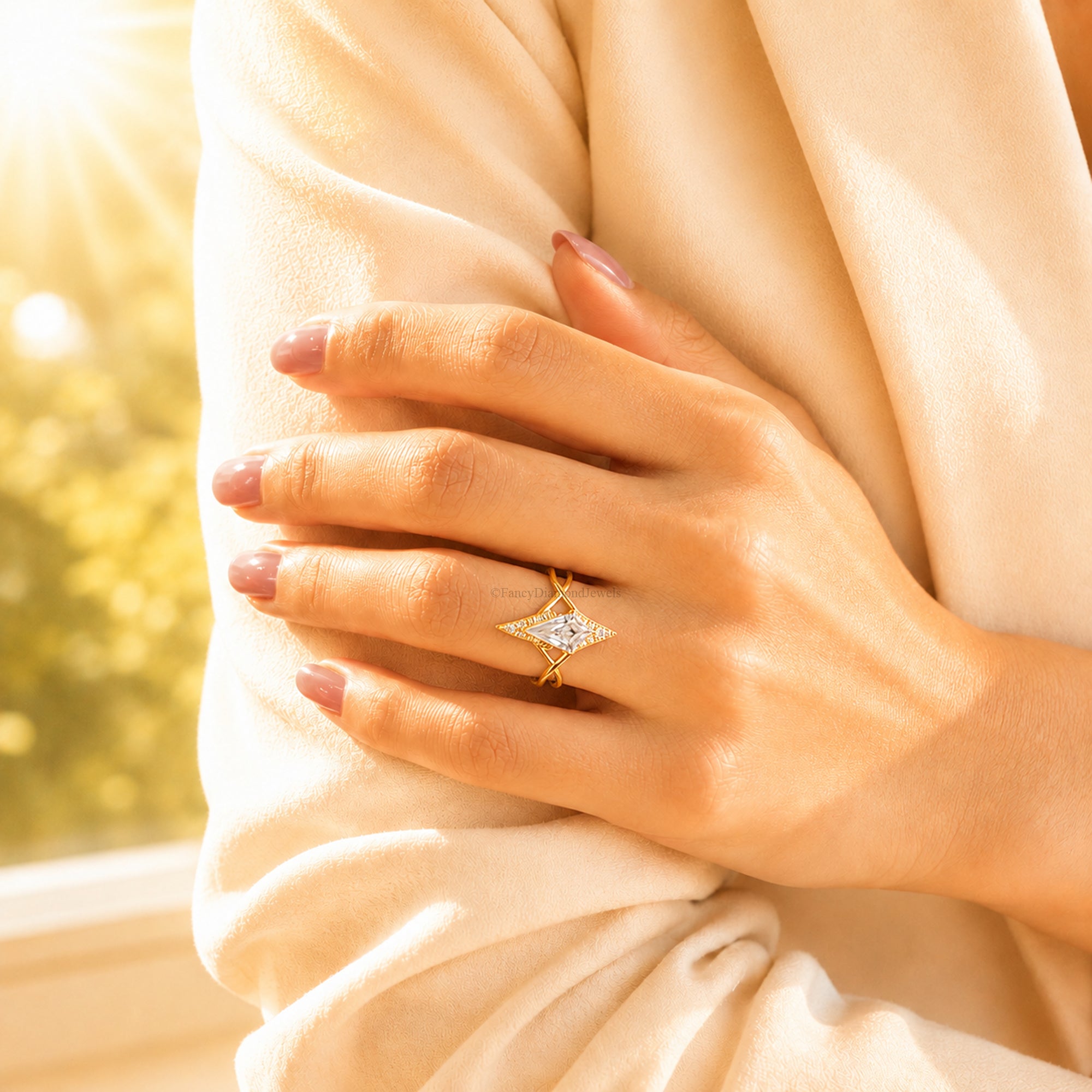 Kite Shape Moissanite Ring, Geometric 14K Gold Engagement Ring, Modern Statement Jewelry, Lab Created Diamond, Unique Bridal Gift FD581