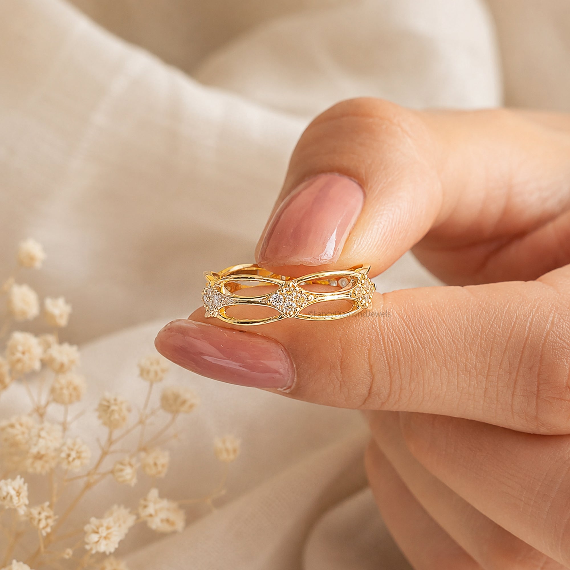 Unique Infinity Irish Knot Ring Lab Grown Diamond Celtic Knot Ring 14K Vintage Lab Wedding Band For Bridal Matching Ring For Women FD571