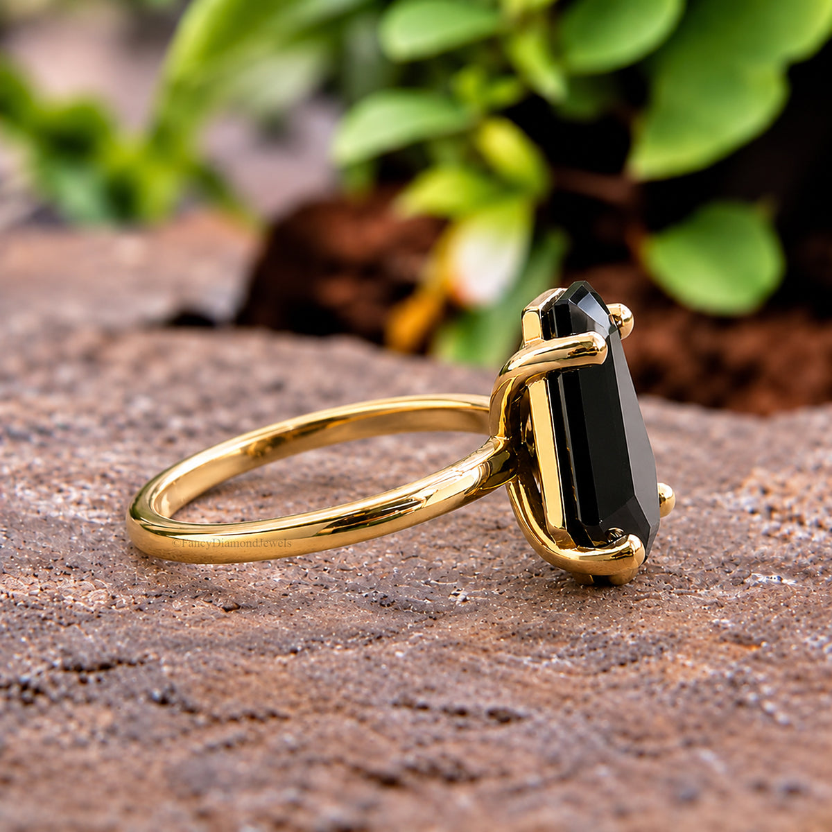 Coffin Black Onyx engagement ring 14mm 13mm 12mm 11mm 10mm 9mm stone ring Simulant Solitaire Diamond ring Silver ring Gift for her FD393