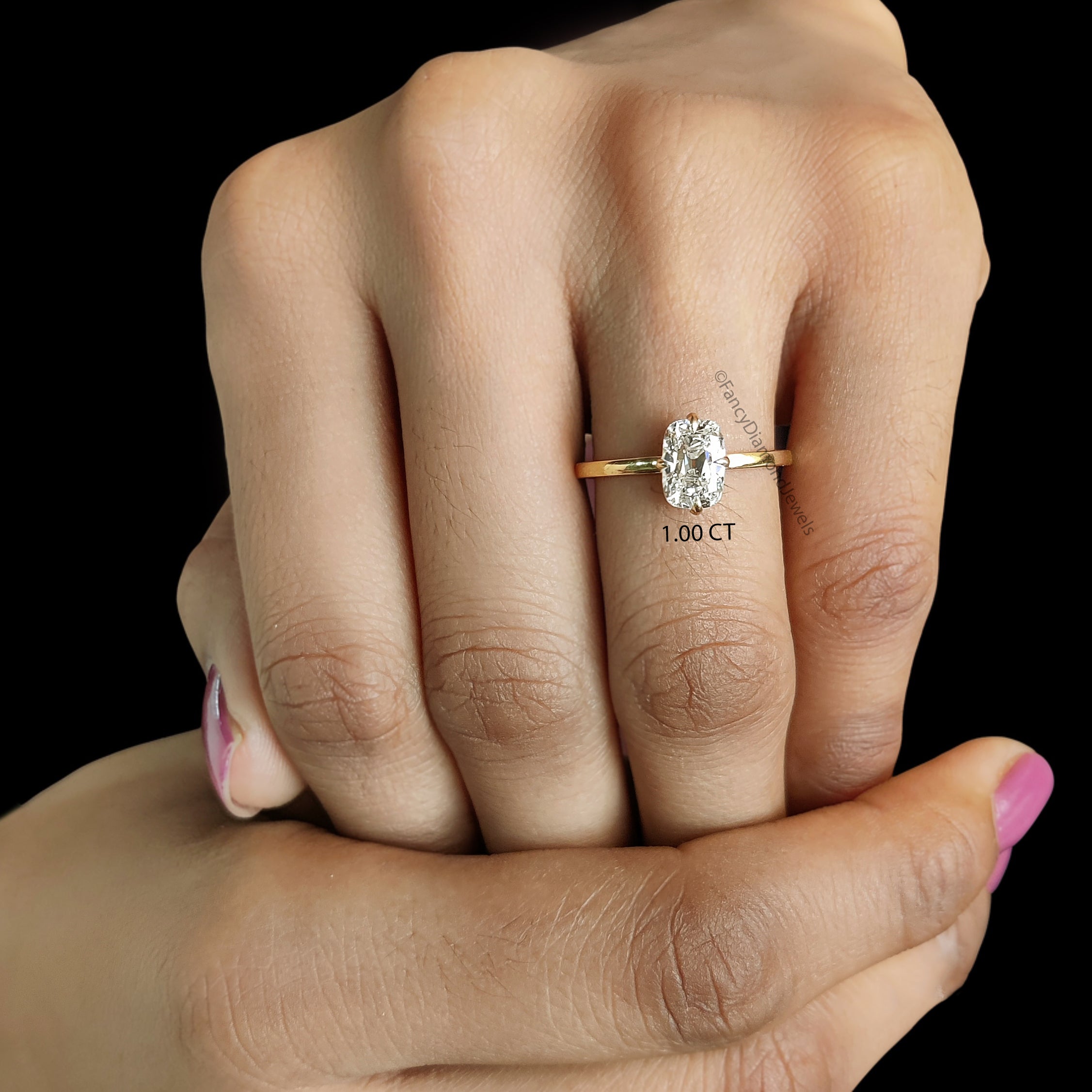 Cushion Old Mine Cut Diamond Engagement Ring with Hidden Halo, Lab Grown Diamond Wedding Ring for Her, Vintage Inspired Diamond Ring FD557
