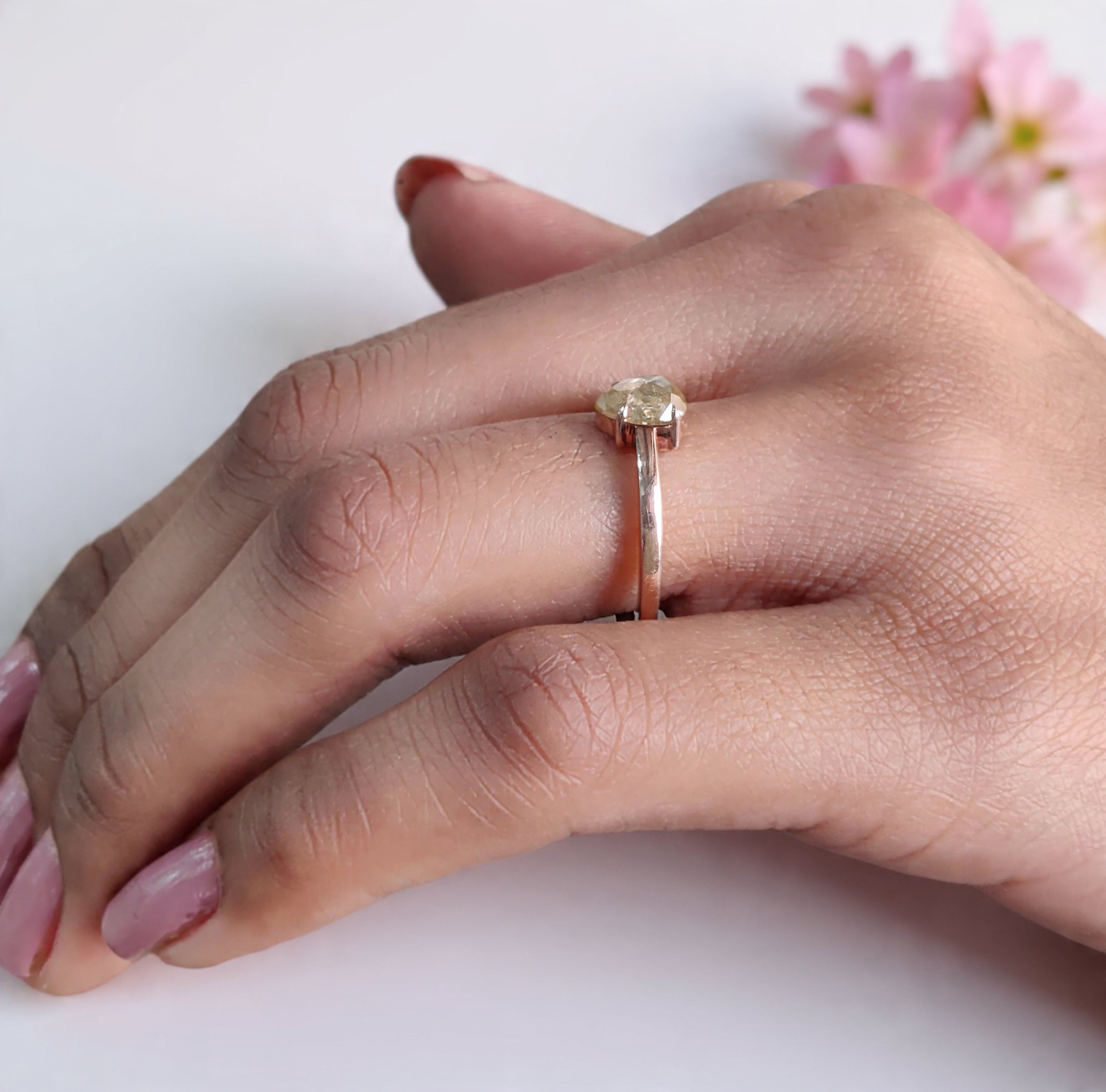 Pear Diamond Ring, Pear Engagement Ring, Yellow Color Pear Diamond Ring, Pear Shape Diamond Ring, Pear Cut Ring, Solitaire Ring, KD1126