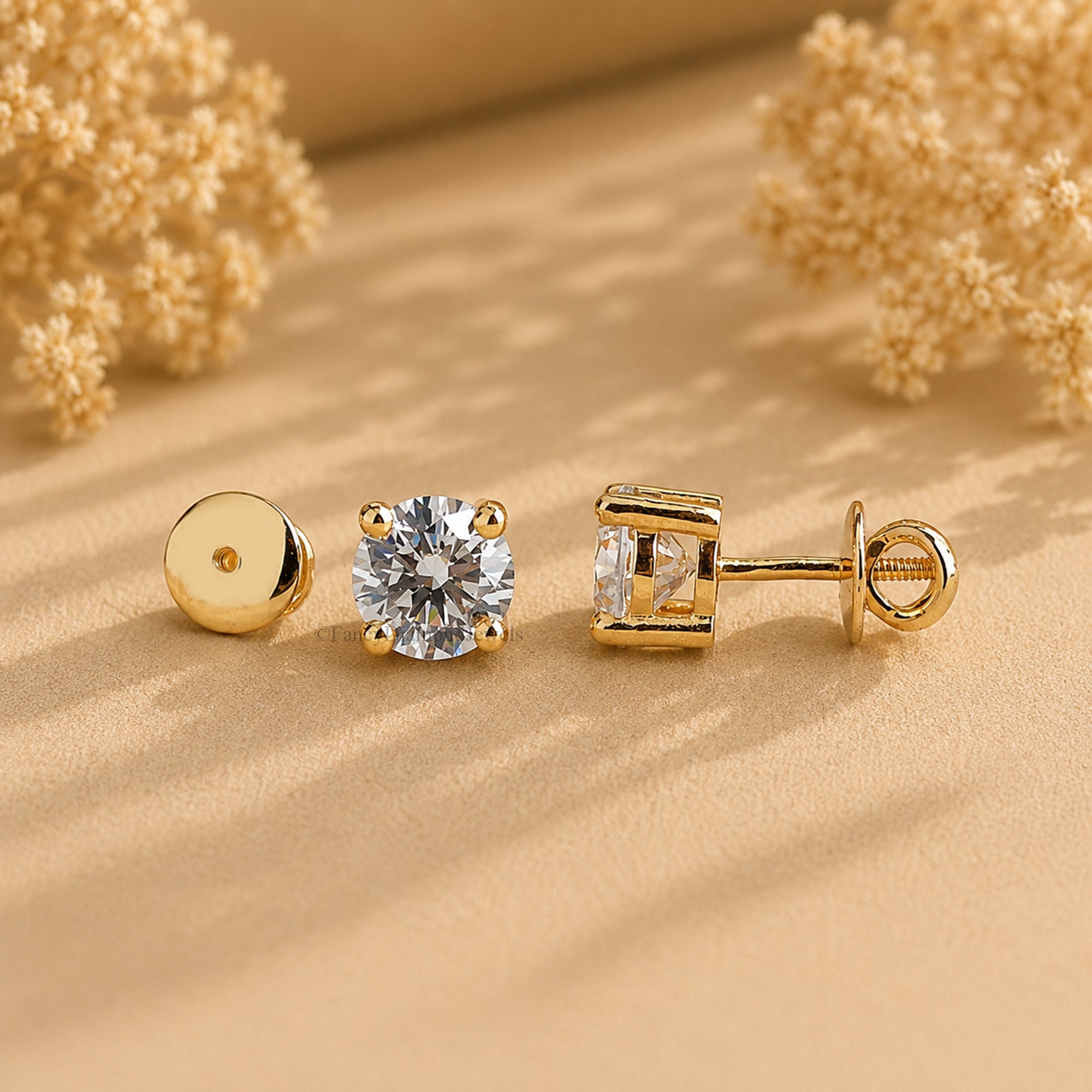 Moissanite Stud Earrings, 14K Gold Earrings, Solitaire  Screw Back Earrings, Sterling Silver Stackable Anniversary Jewelry, Gift For Her FD597