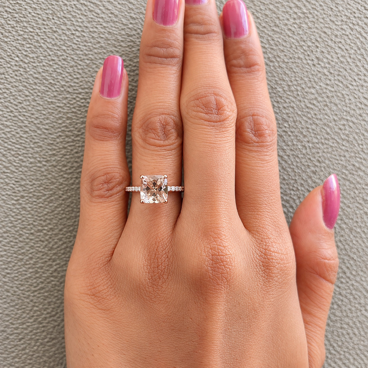 2.13 CT Cushion Cut Natural Morganite Engagement Ring Rose Gold Ring Cushion Shape Wedding Ring Unique Vintage Ring Gift For Her FD611