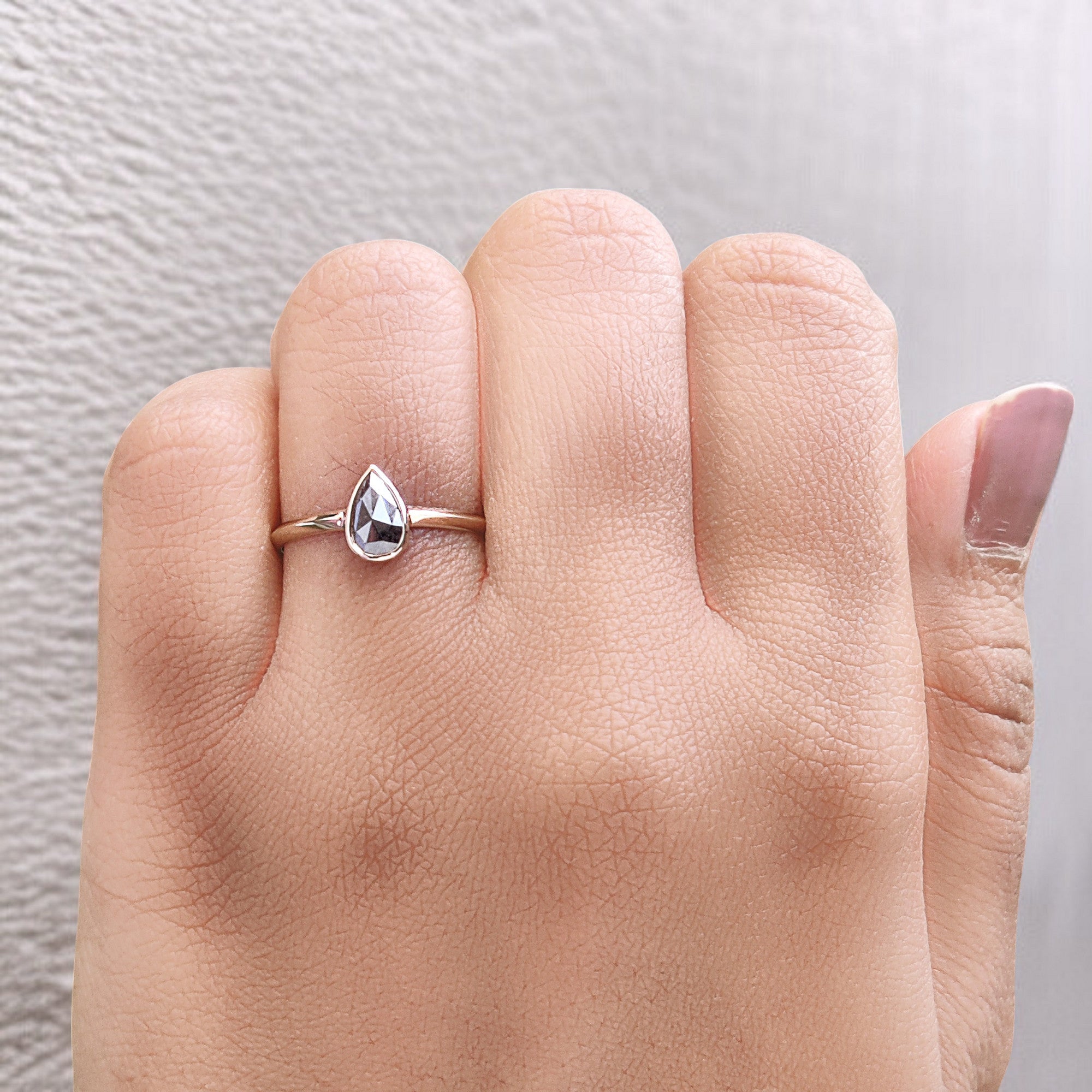 Pear Cut Salt And Pepper Diamond Ring 0.58 Ct 7.05 MM Pear Diamond Ring 14K Solid Yellow Gold Silver Engagement Ring Gift For Her QN9259