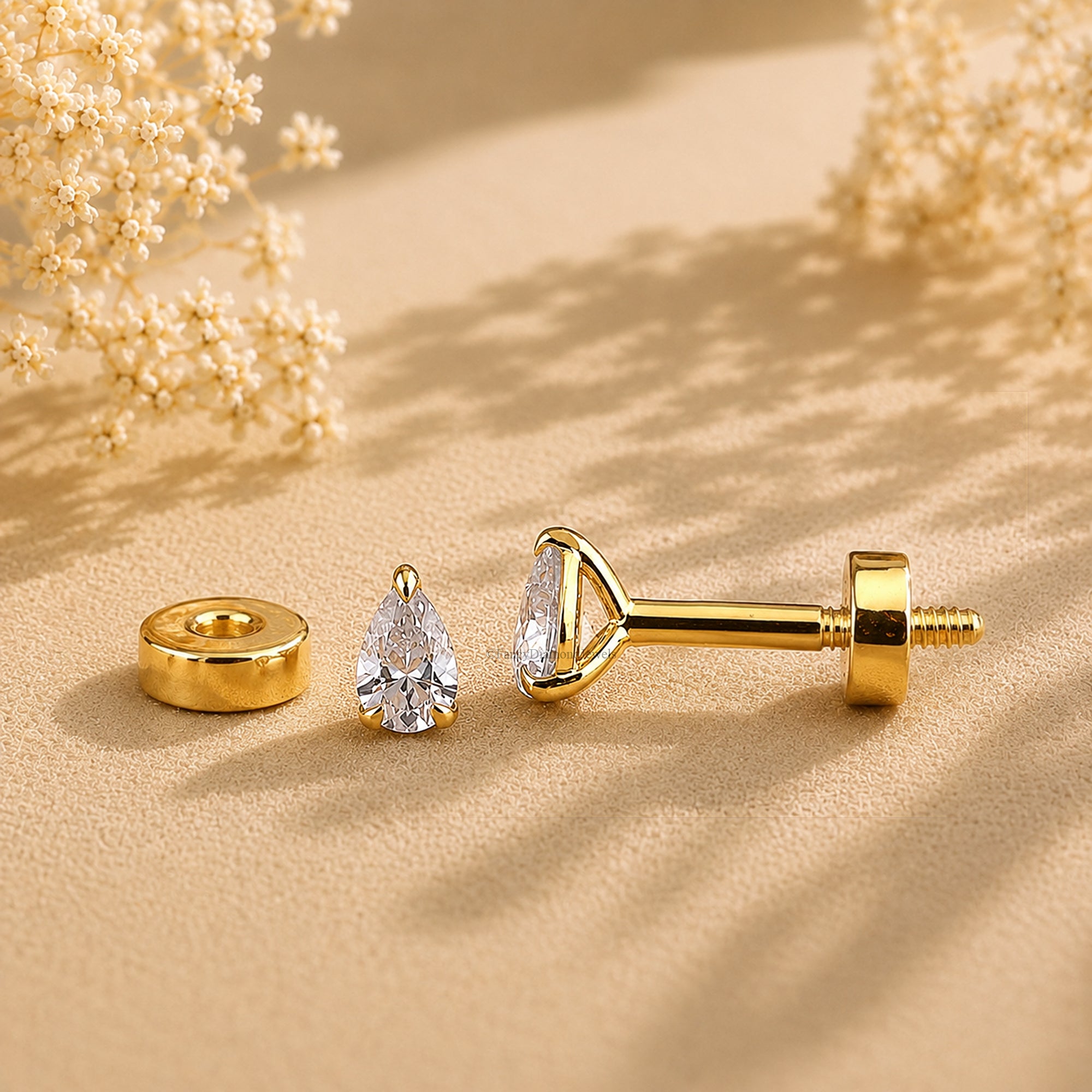 14K Gold Pear Cut Moissanite Diamond Threadless Flat Back Earring Tiny Diamond Helix Conch Stud Minimalist Single Earring Gift For Her FD594