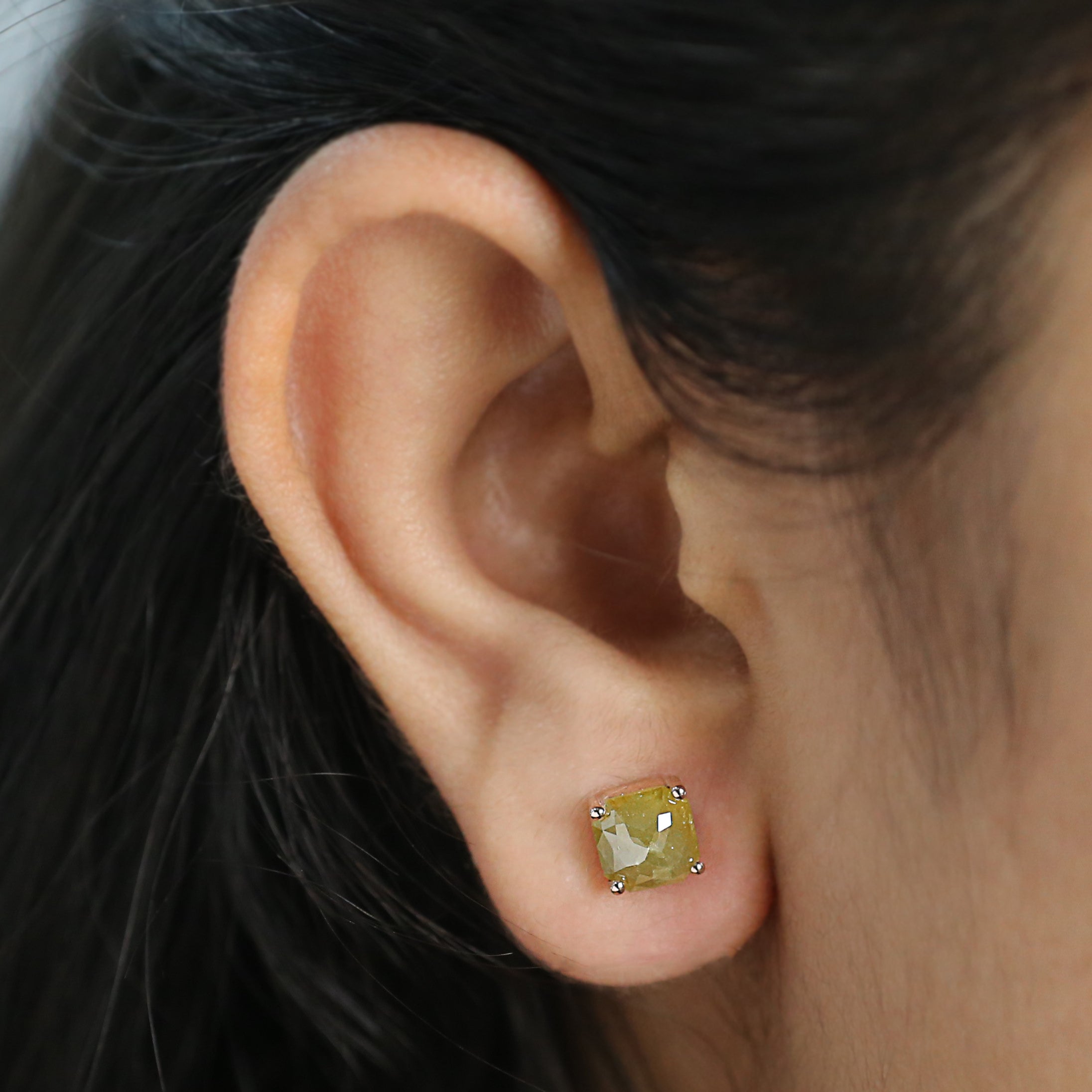 Radiant Cut Yellow Color Diamond Earring 2.39 Ct 6.70 MM Radiant Diamond Earring 14K Rose Gold Silver Radiant Earring Gift For Her QKB622