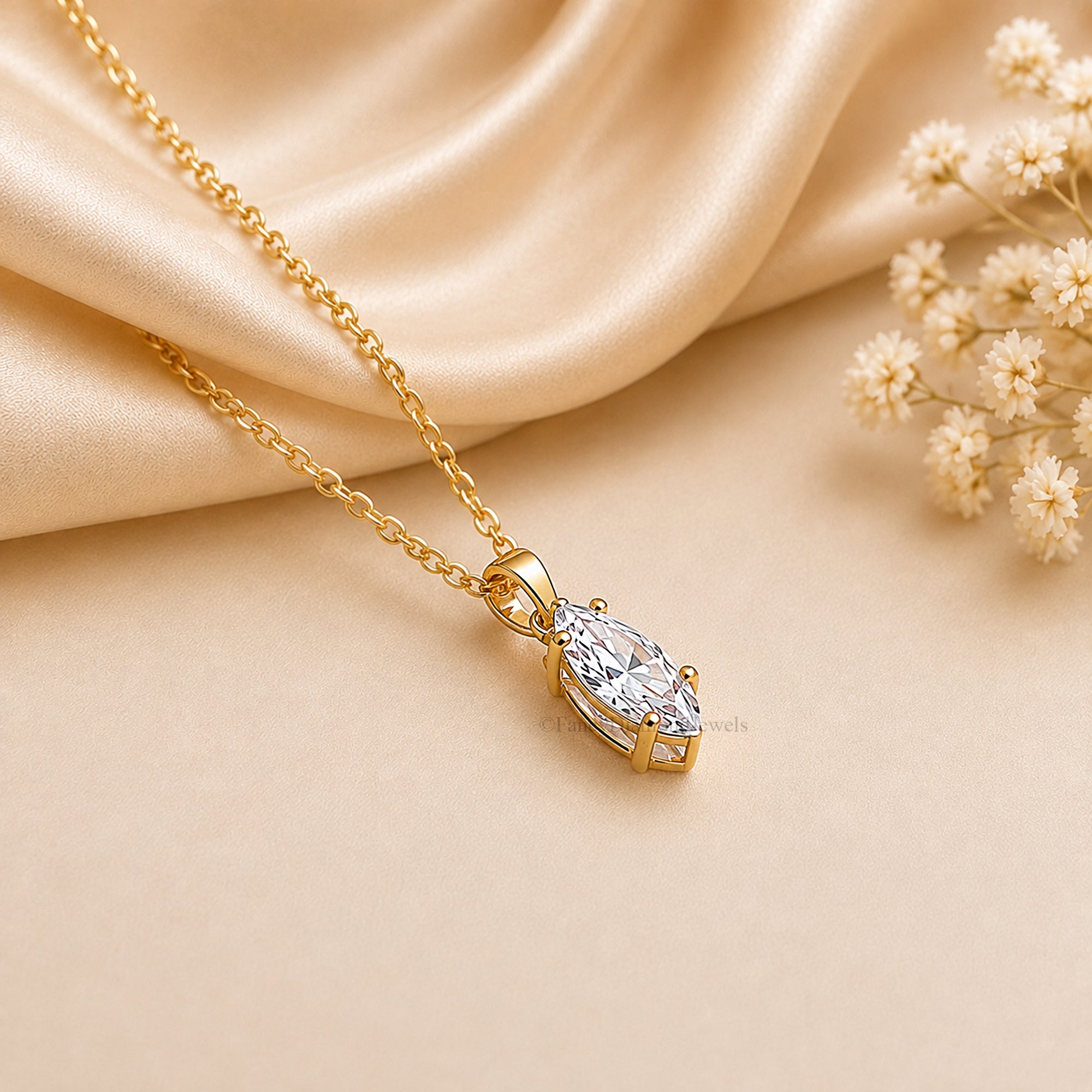 Marquise Shape Moissanite Necklace, 14K Gold Diamond Pendant, Dainty Marquise Necklace, Elegant Pendant Jewelry, Bridal Gift for Her FD600