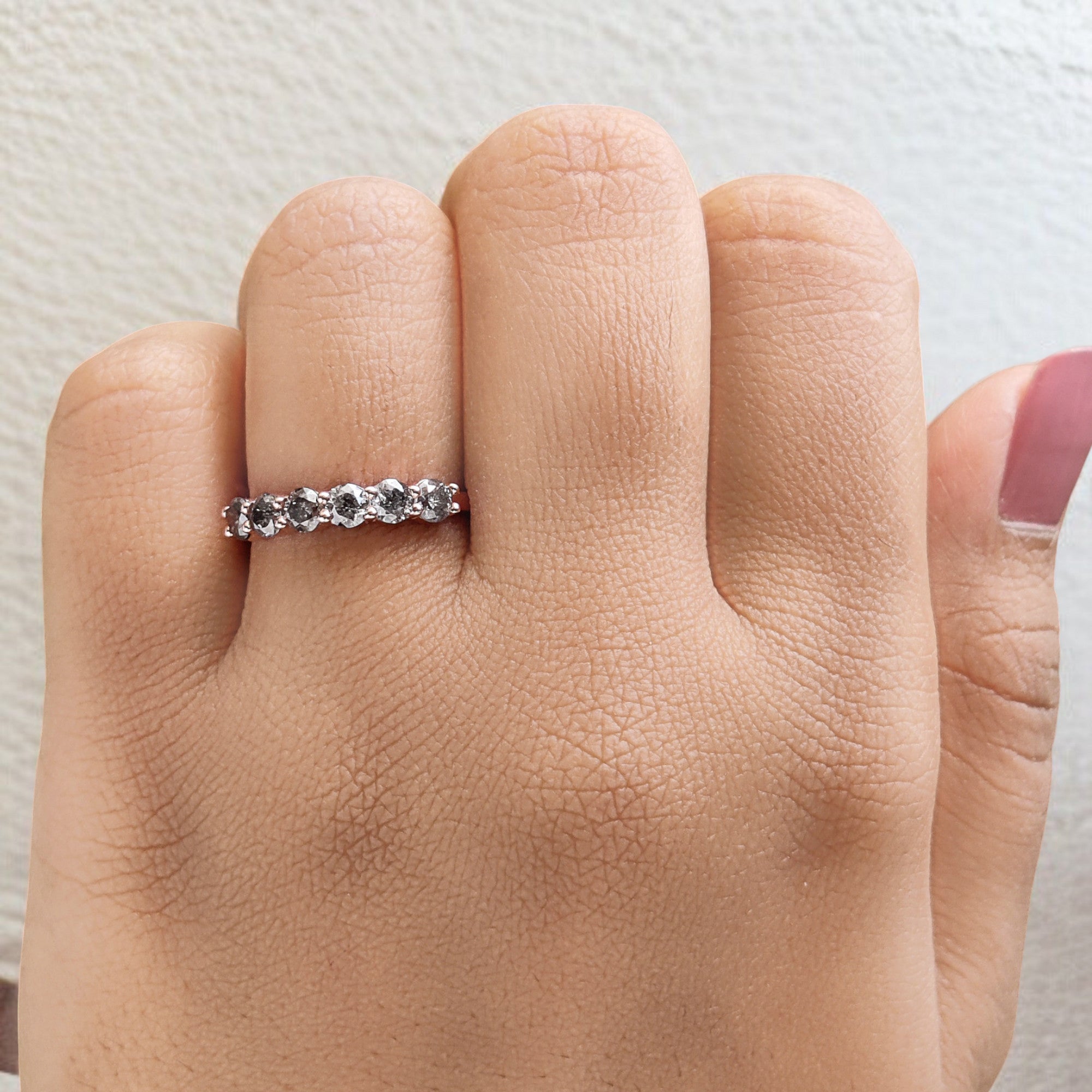Round Cut Salt And Pepper Diamond Ring 0.81 Ct 3.20 MM Round Diamond Ring 14K Solid Rose Gold Silver Engagement Ring Gift For Her QL1395