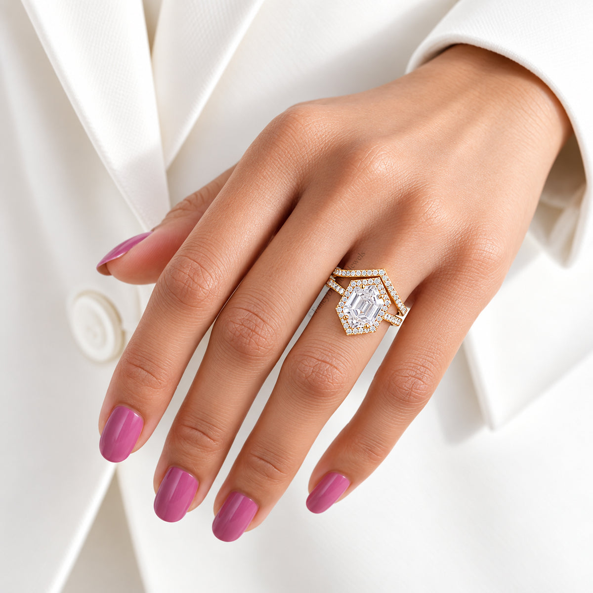 2.35 CT Hexagon Cut Engagement Ring set in Solid Yellow 10K/14k/18k Gold Hexagon Cut Solitaire Engagement Ring Bridal Wedding Ring Set FD605