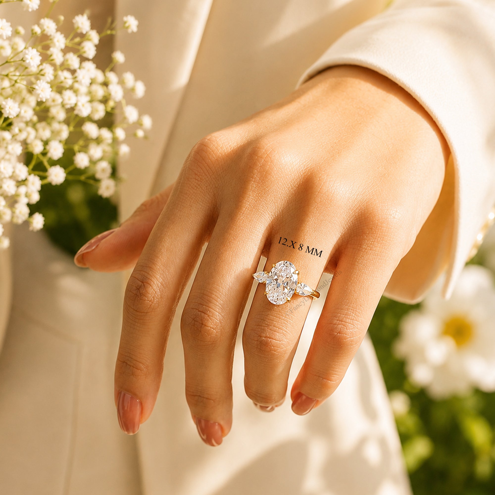 Oval Cut Engagement Ring With Pear Side Stone, Three Stone CZ Wedding Ring, Travel Ring, Classic Promise Ring, Dainty Anniversary Gift FD575