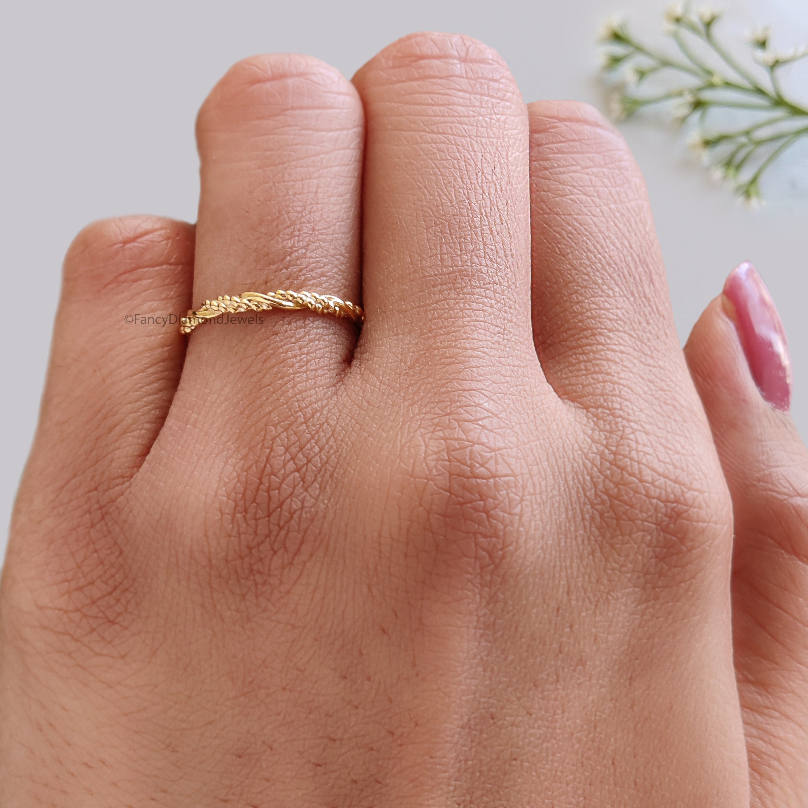 Twisted Style braided Handmade Filled Stackable Band Yellow Gold Unique Wedding Band Minimal Dainty Stacking Band Gift For Her FD542