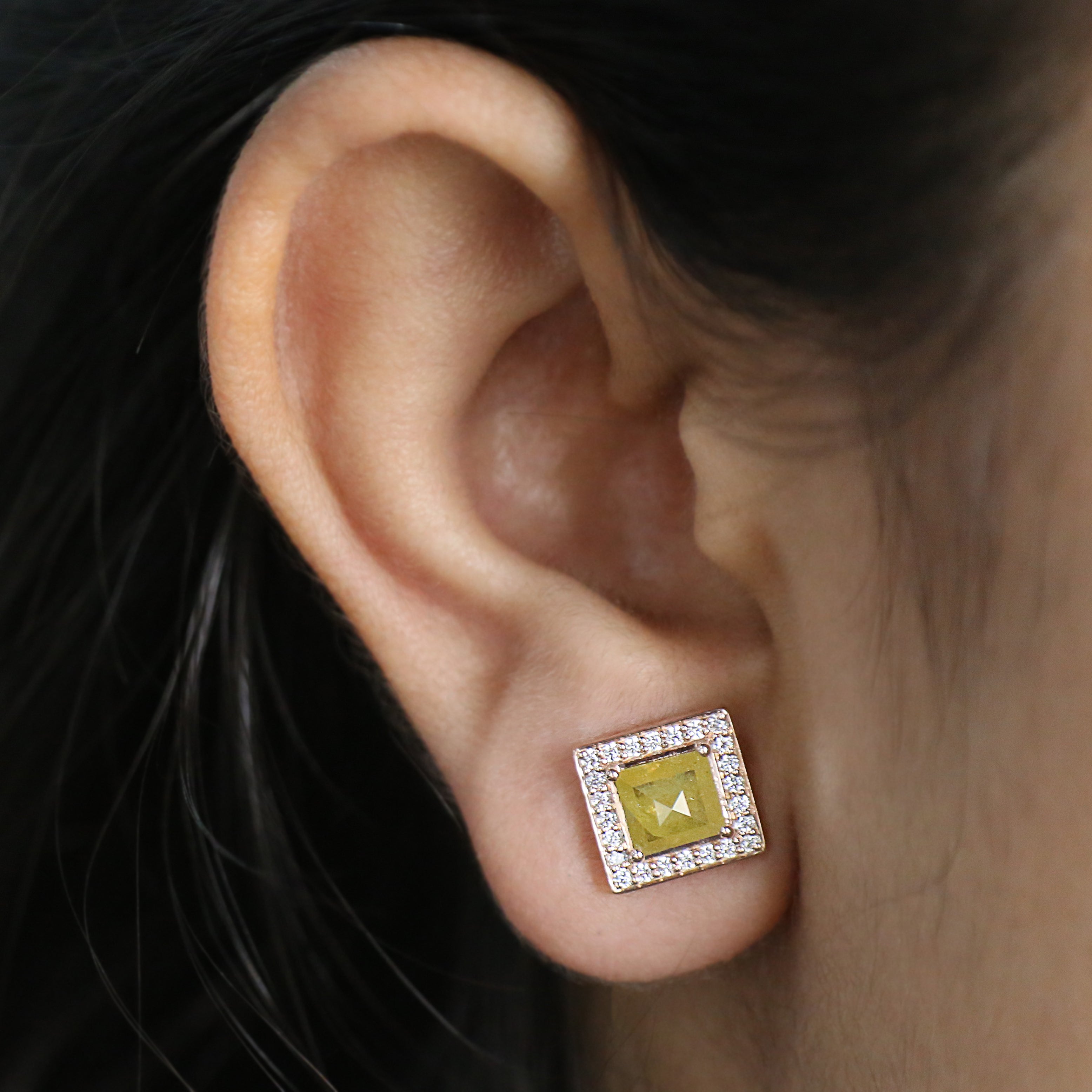 Rectangle Yellow Color Diamond Earring 2.37 Ct 8.30 MM Rectangle Diamond Earring 14K Solid Rose Gold Silver Earring Gift For Her KDN7986
