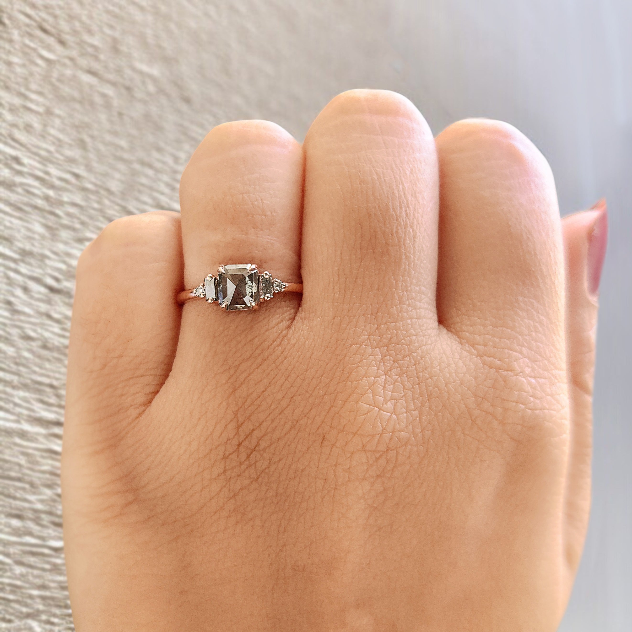 Radiant Salt And Pepper Diamond Ring 0.81 CT 5.70 MM Radiant Diamond Wedding Ring Rose Gold Silver Engagement Ring Gift For Her KDL8669