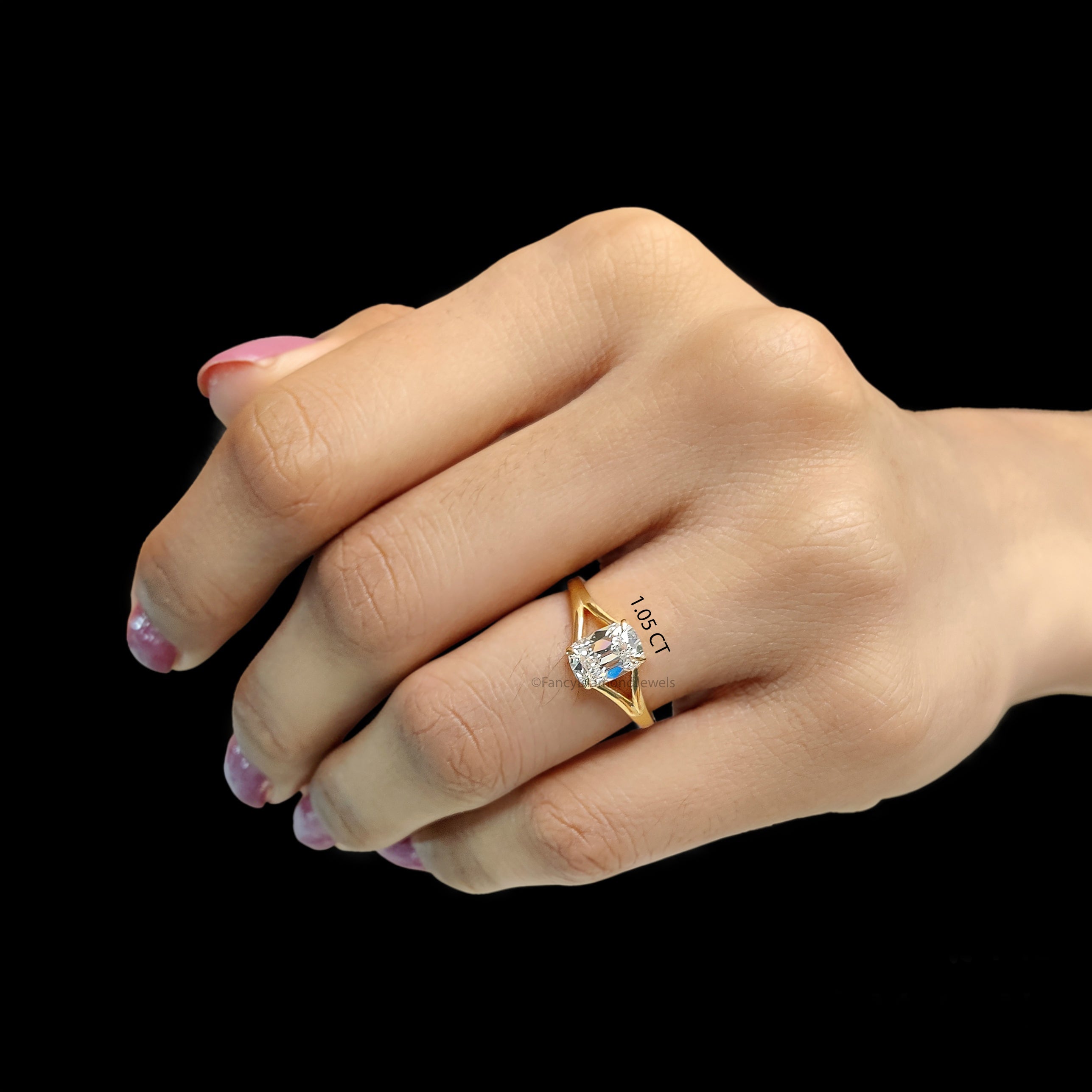Old Mine Cut Cushion Diamond Split Shank Engagement Ring, Solitaire Wedding Ring for Her, Comfort Fit Promise Ring, Handmade Ring, FD556