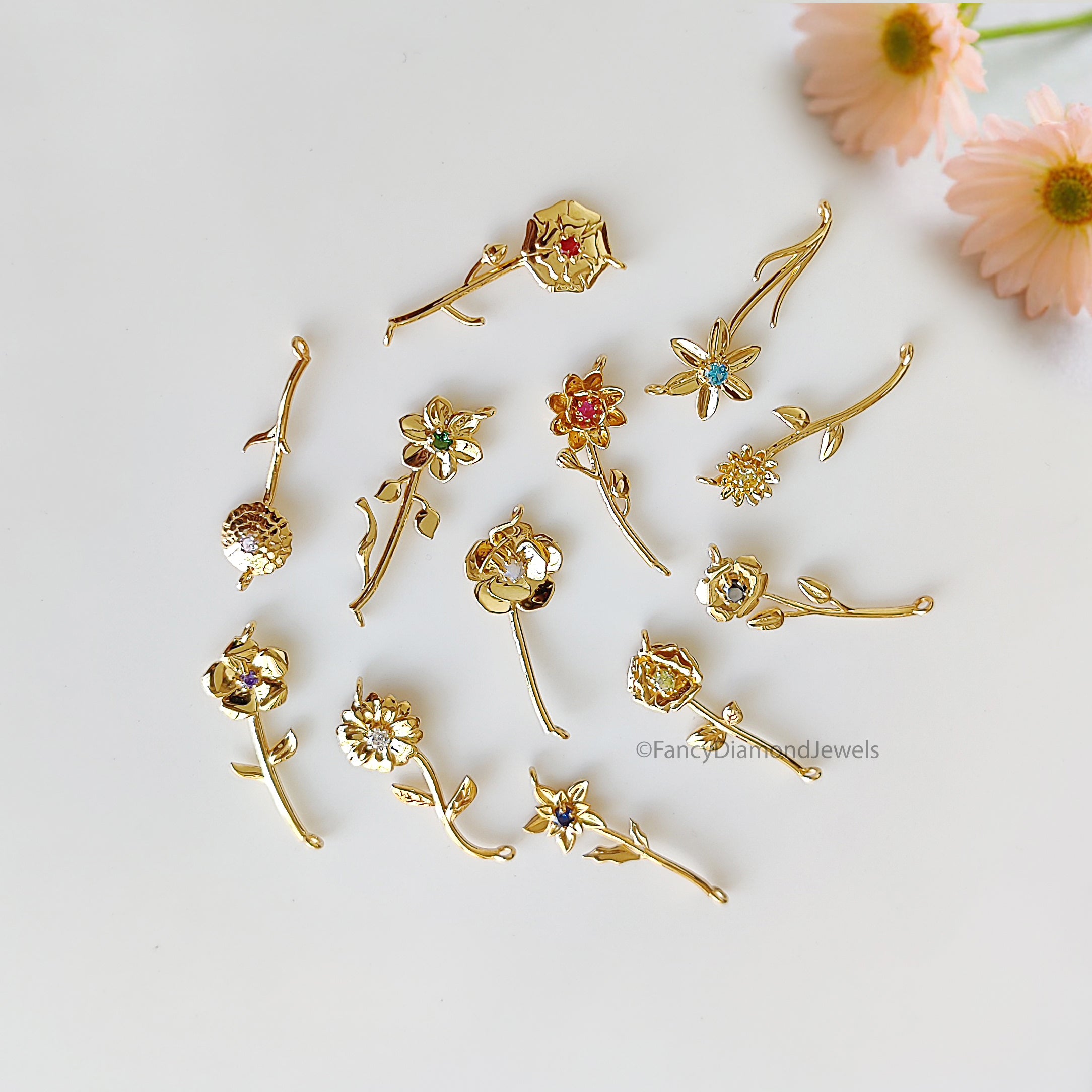 Silver Filled Birth Flower Necklace Horizontal Floral Pendant Dainty Minimalist Birthstone Flower Necklace Personalized Gift for Her FD545