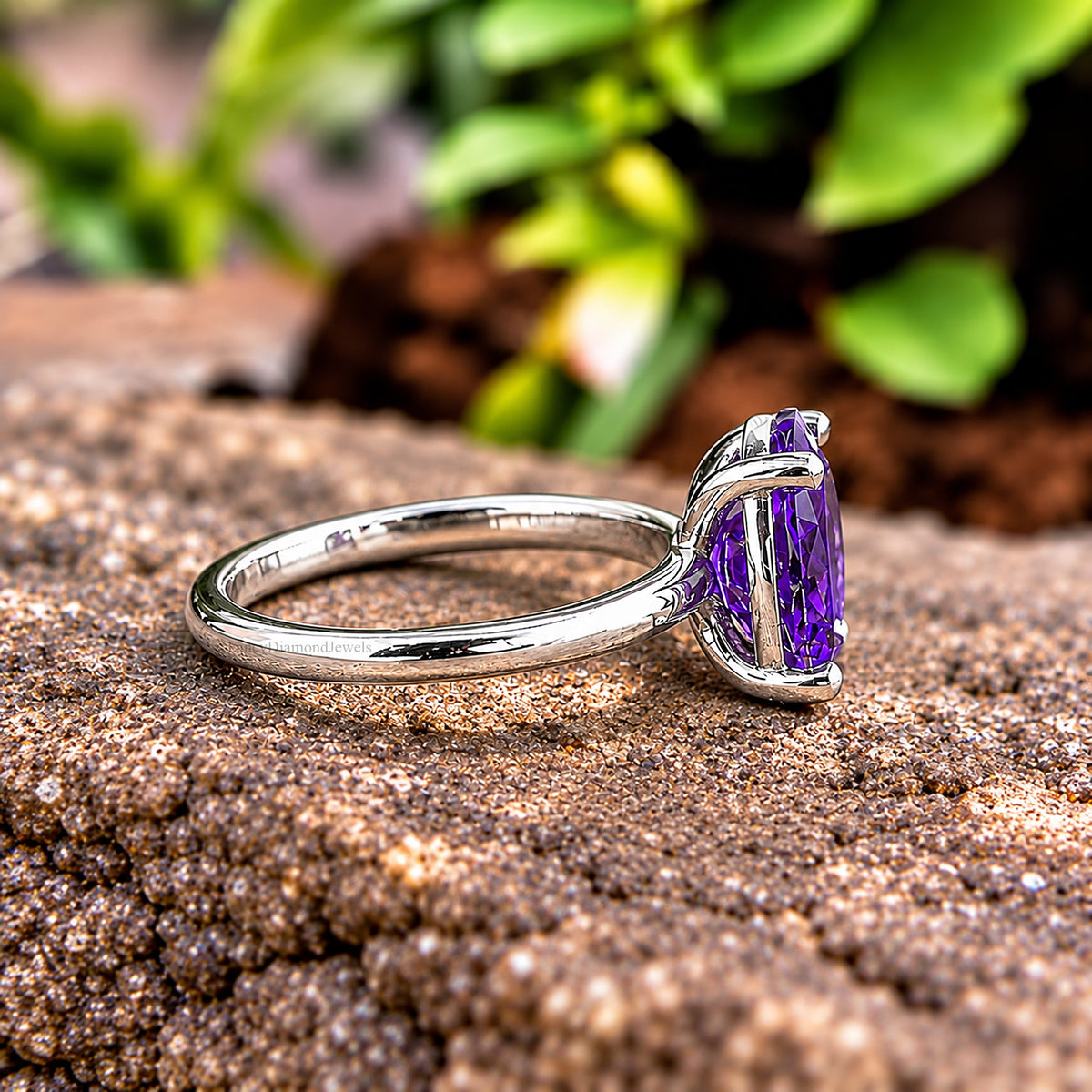 Oval Purple Amethyst stone engagement ring 12mm 10mm 9mm 8mm 7mm  ring silver simulant Ring Solitaire ring Diamond ring Gift for her FD343