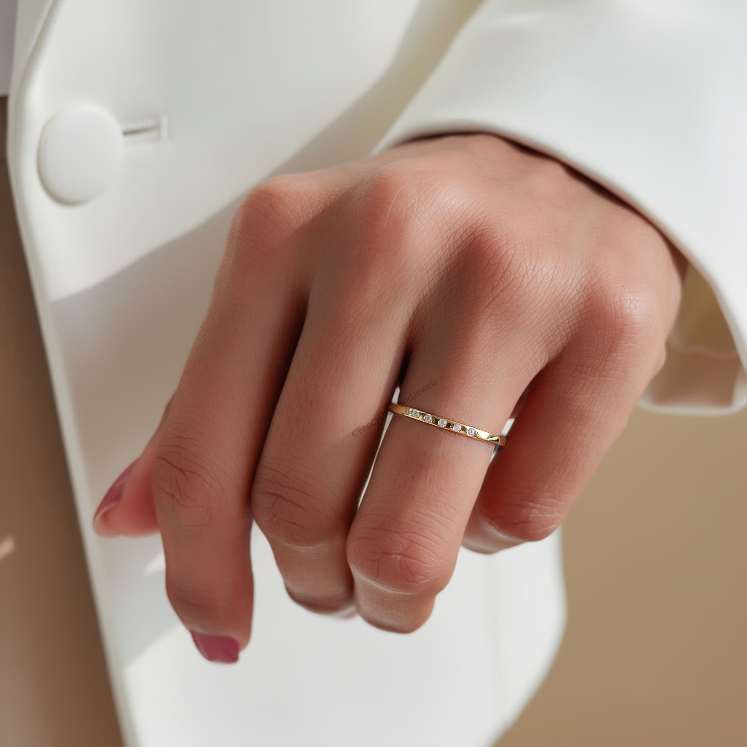 5 Stone Micro Pave Set Minimalist Diamond Ring Dainty Stacking Ring 14k Solid Gold Lab Diamond Wedding Band for Women Daily Wear Ring FD568