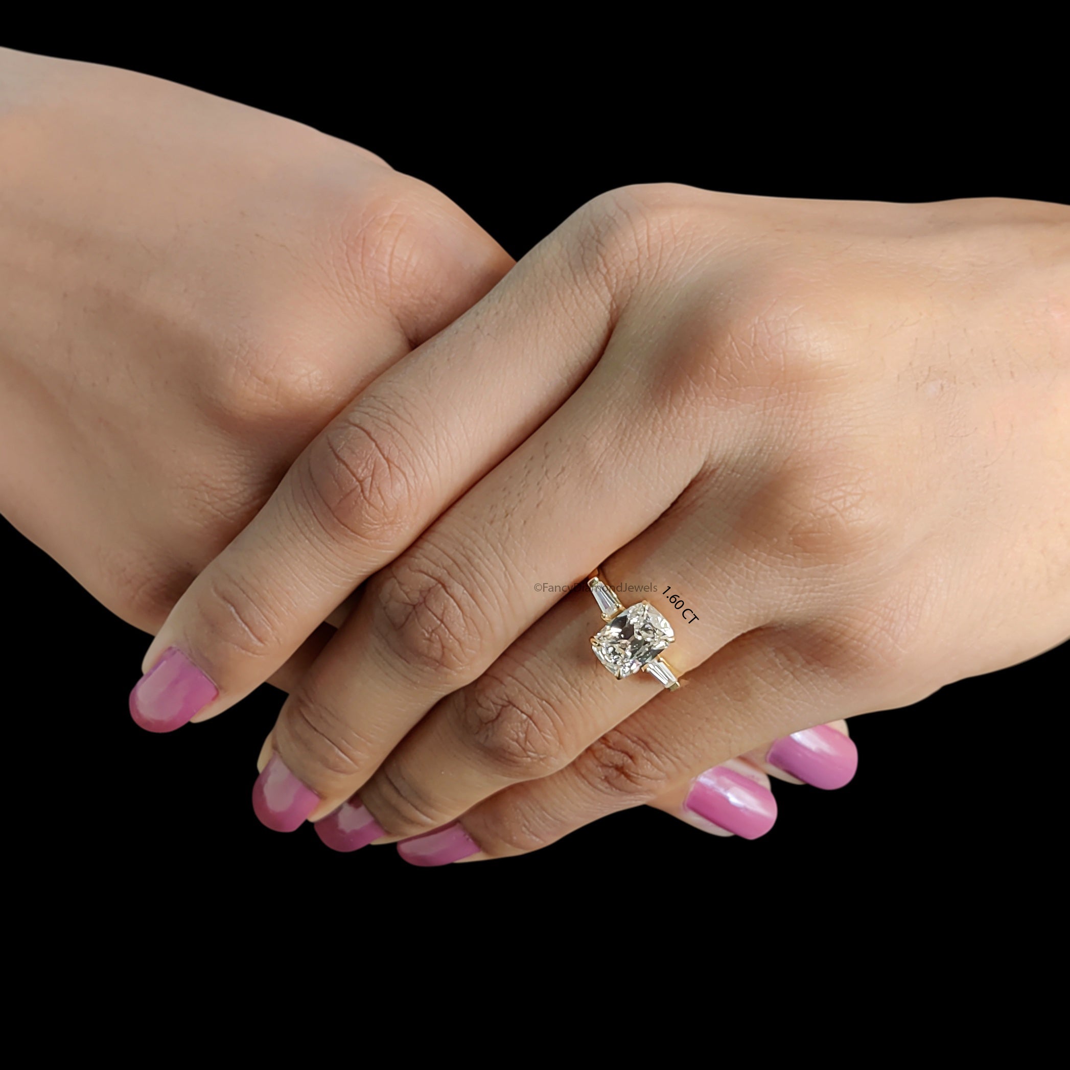 Old Mine Cut Diamond Three Stone Engagement Ring, Cushion and Tapered Baguette Diamond Ring, 3 Stone Wedding Ring, Anniversary Gifts FD559