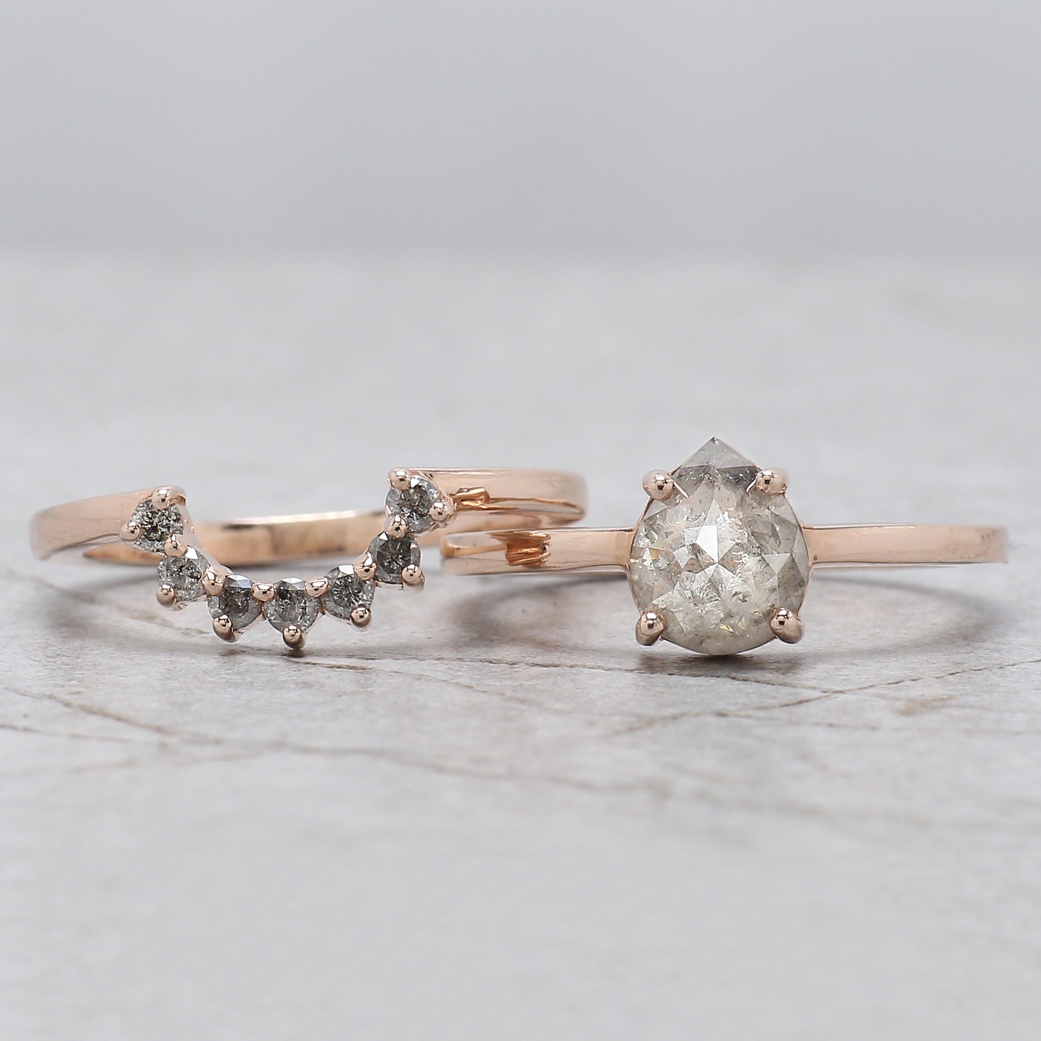 Pear Cut Salt And Pepper Diamond Ring 1.36 Ct 8.05 MM Pear Diamond Ring 14K Solid Rose Gold Silver Pear Engagement Ring Gift For Her QN9219