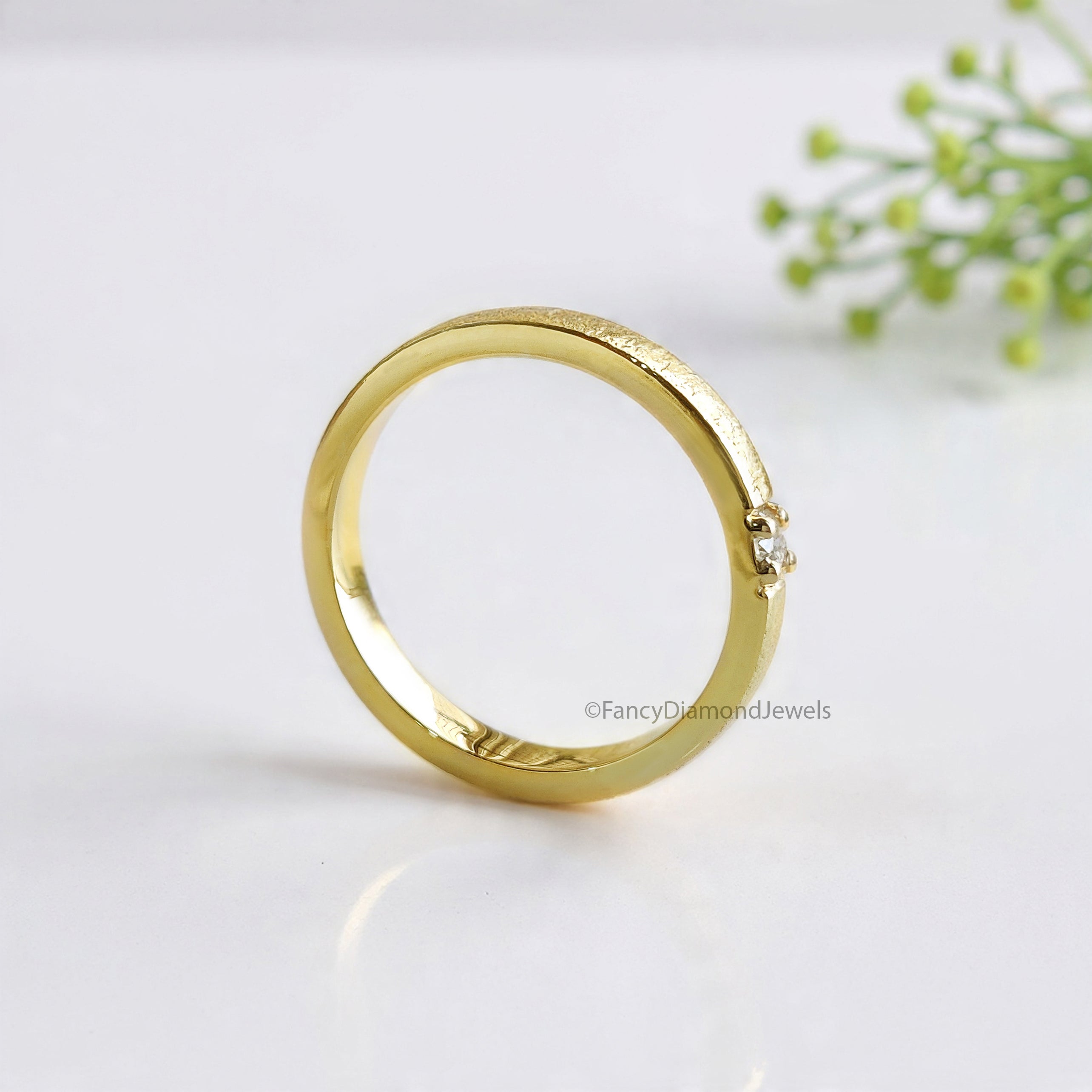 Hammered Natural White Diamond Wedding Band Silver Engagement Band Diamond Wedding Band Alternative Bridal Wedding Band Gift For Her FD517